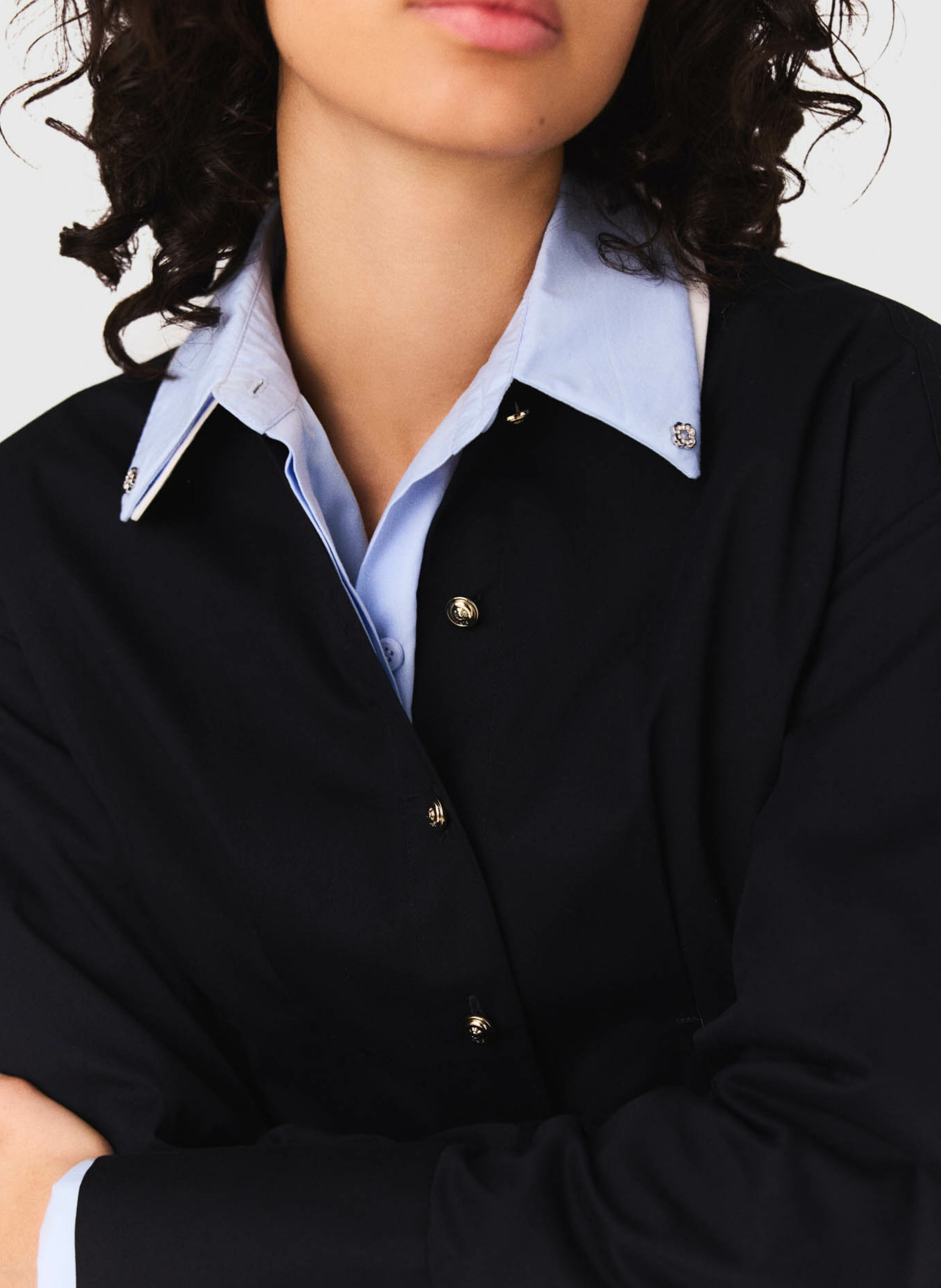 Jupe courte évasée en coton mélangé MAJE Bleu