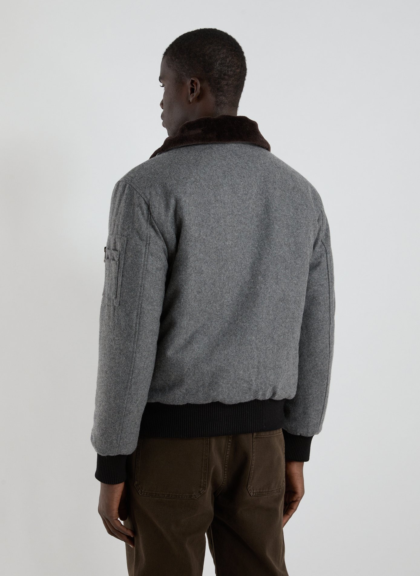 Veste ample à col contrasté en laine mélangée BOMBERS ORIGINAL Gris