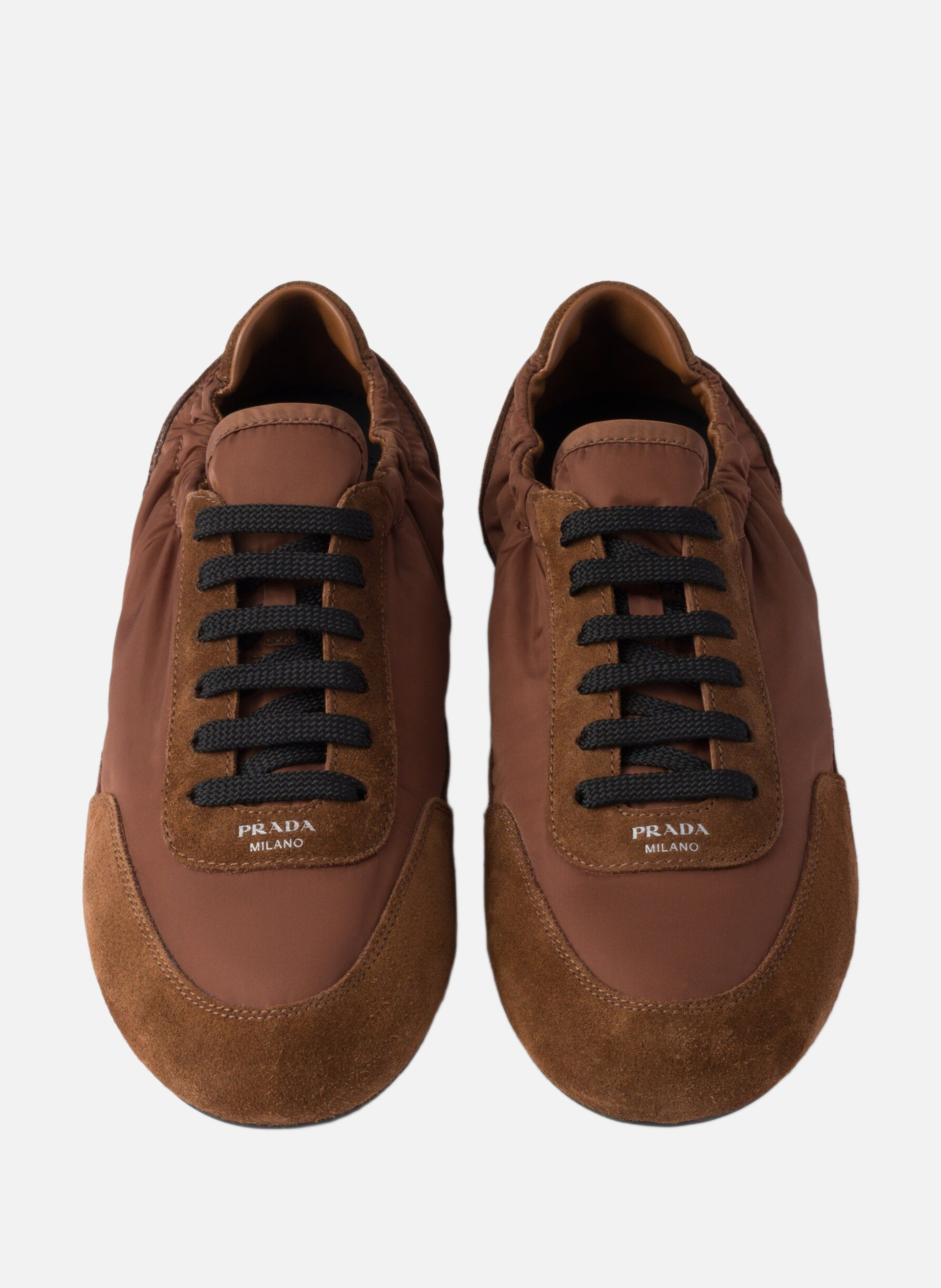 Sneakers collapse en re-nylon et veau velours PRADA Marron