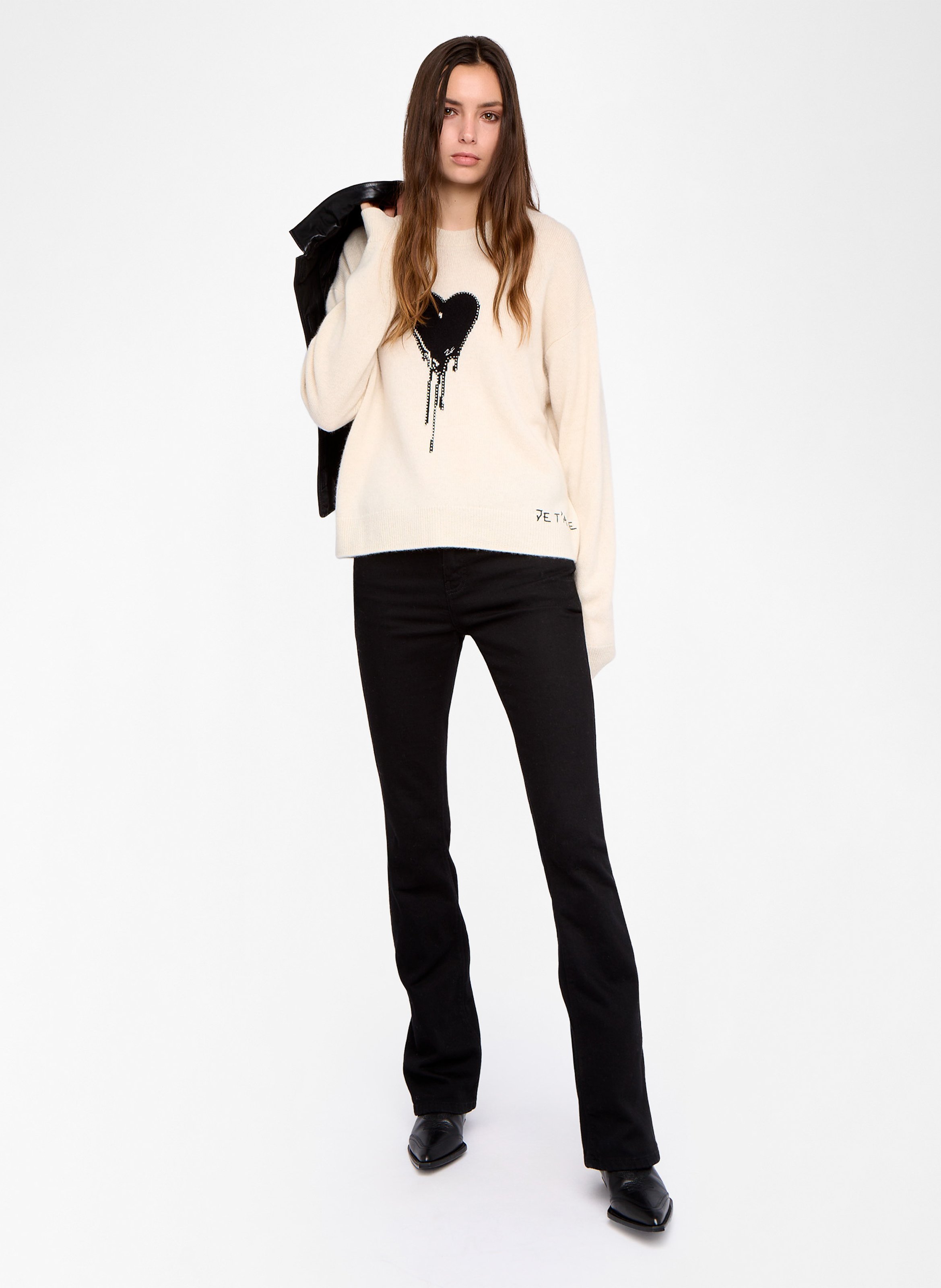 Pull droit col rond en cachemire imprimé markuz ZADIG&VOLTAIRE Blanc