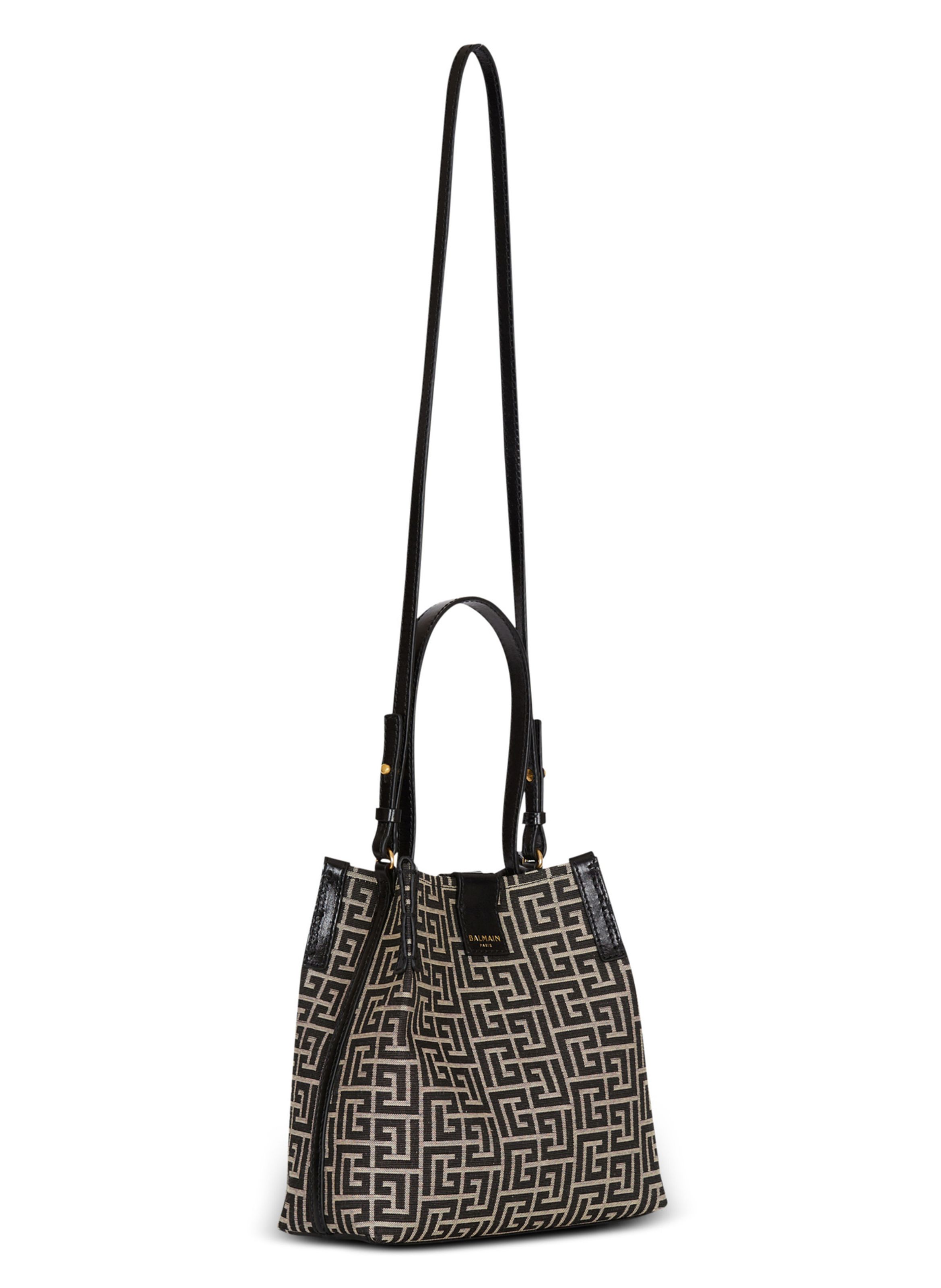 Sac release bucket en jacquard et cuir de veau BALMAIN Noir