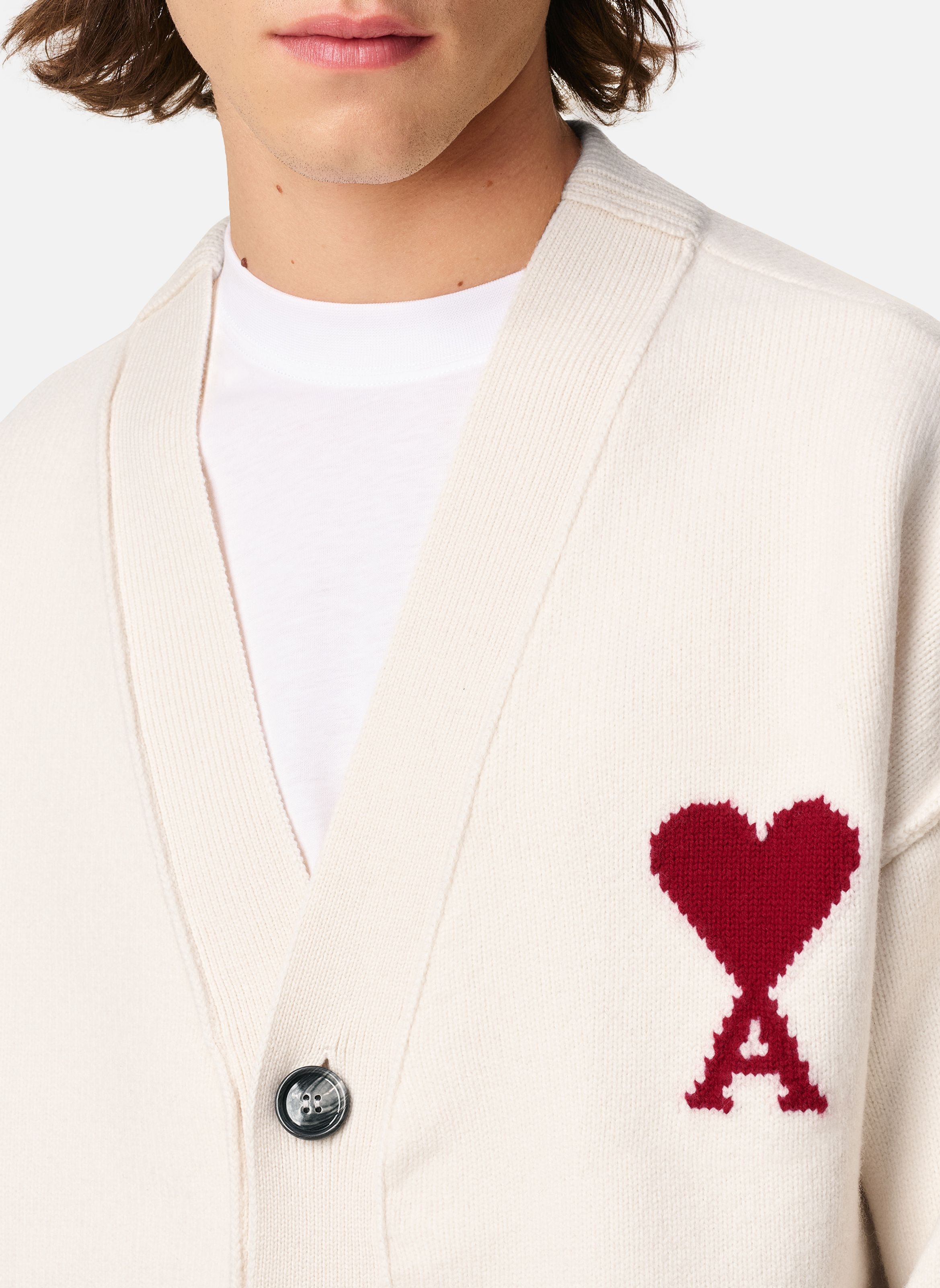 Cardigan ami de coeur en laine unisexe AMI PARIS Blanc