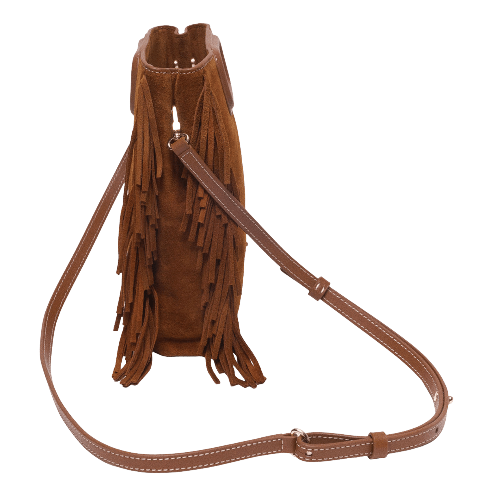 Sac bandoulière suédé à franges m MAJE Marron