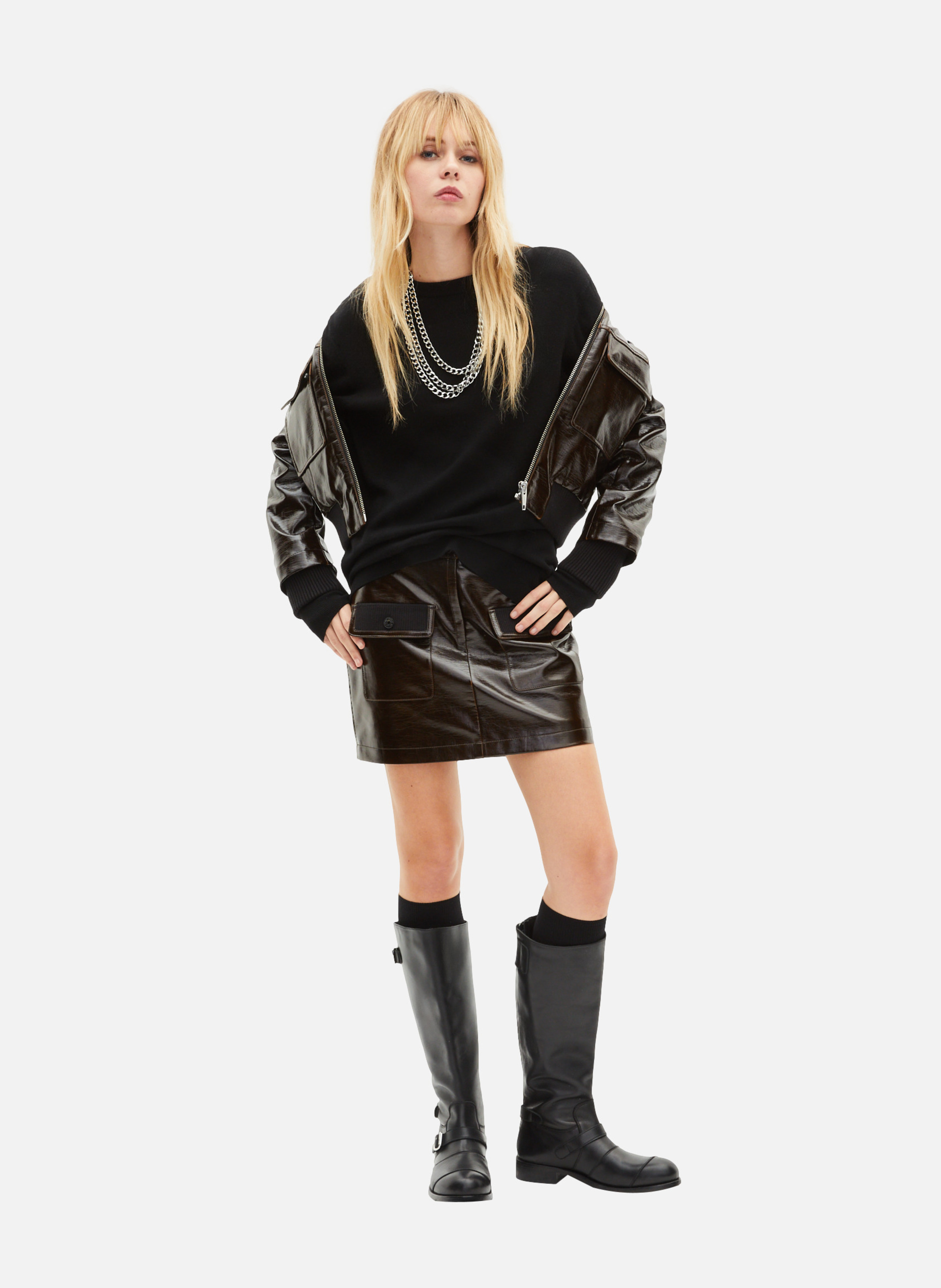 Jupe courte effet vinyle THE KOOPLES Marron