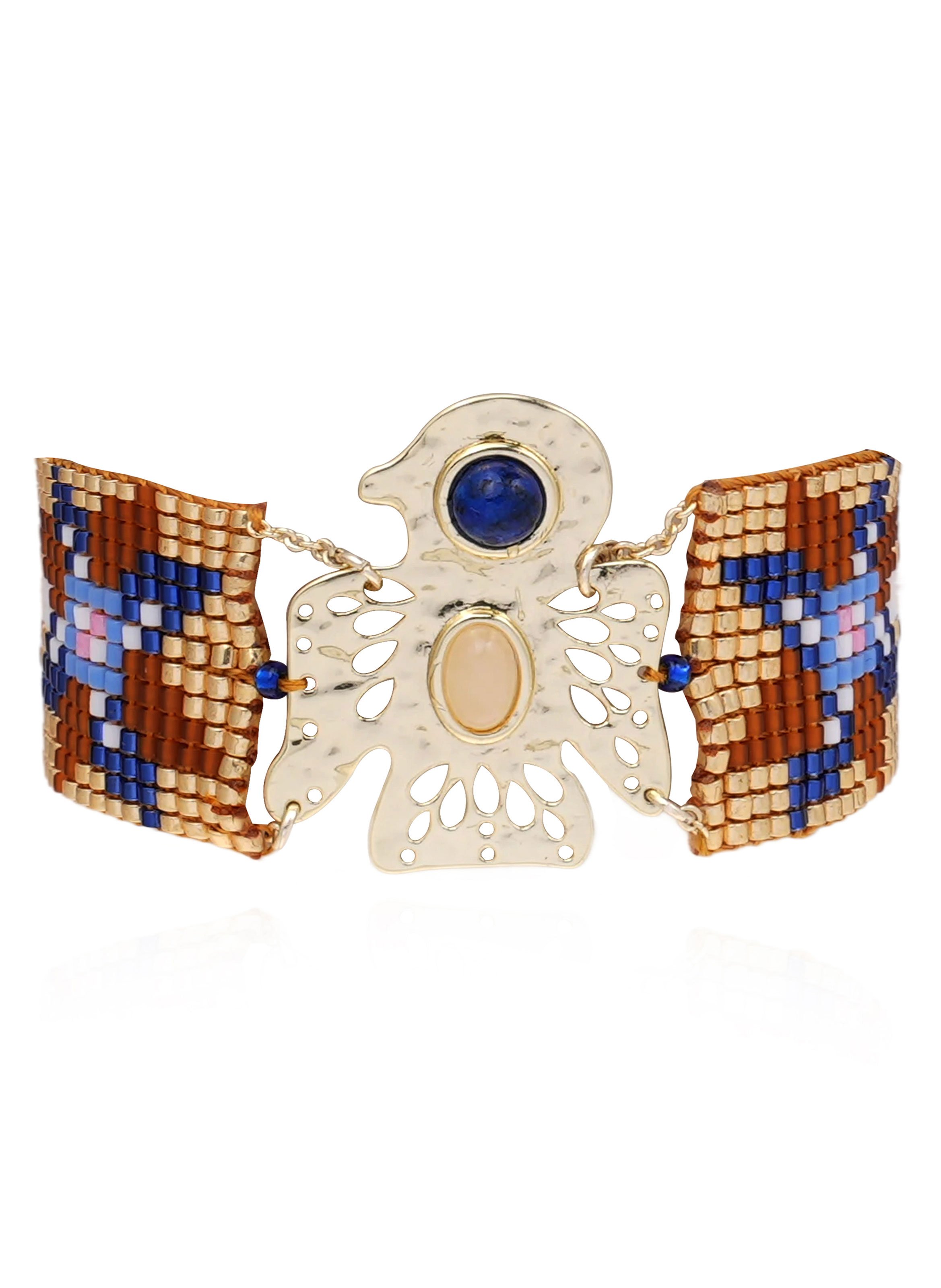 Bracelet réglable perles tissées cabochon oiseau spice HIPANEMA Bleu