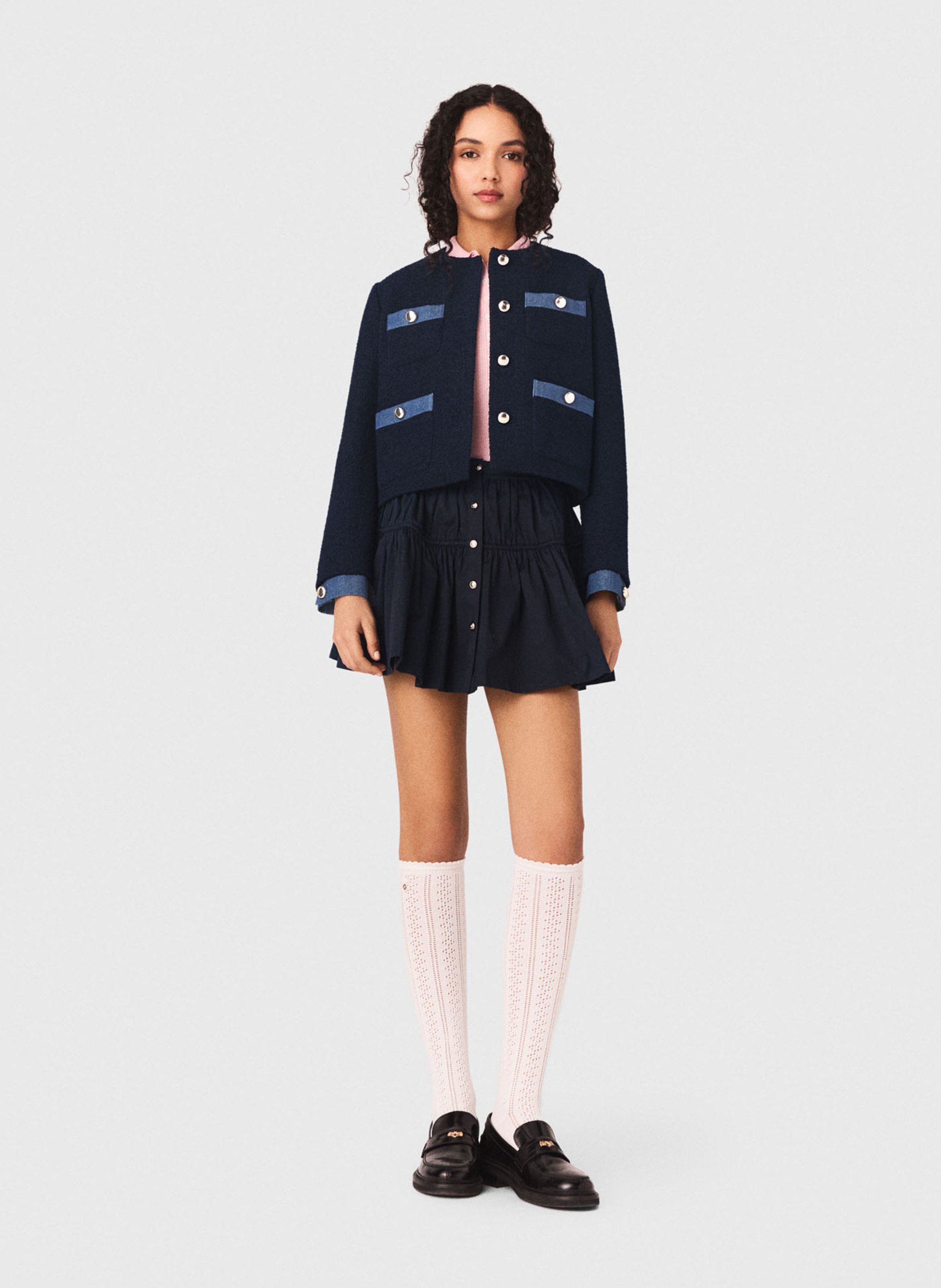 Veste droite col rond MAJE Bleu