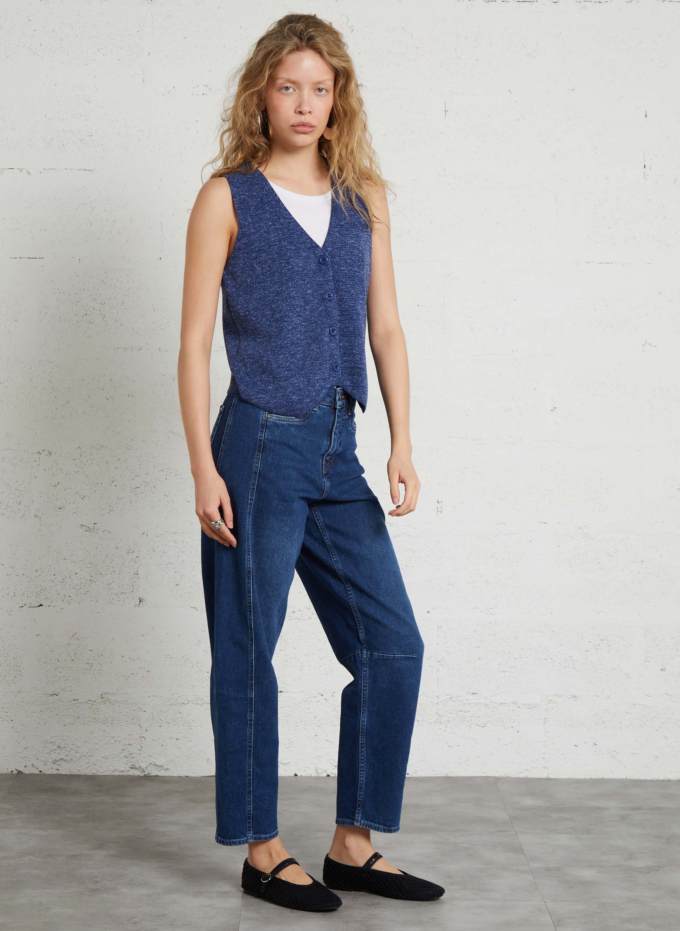 Gilet droit col v en coton mélangé parker MAISON 123 Bleu