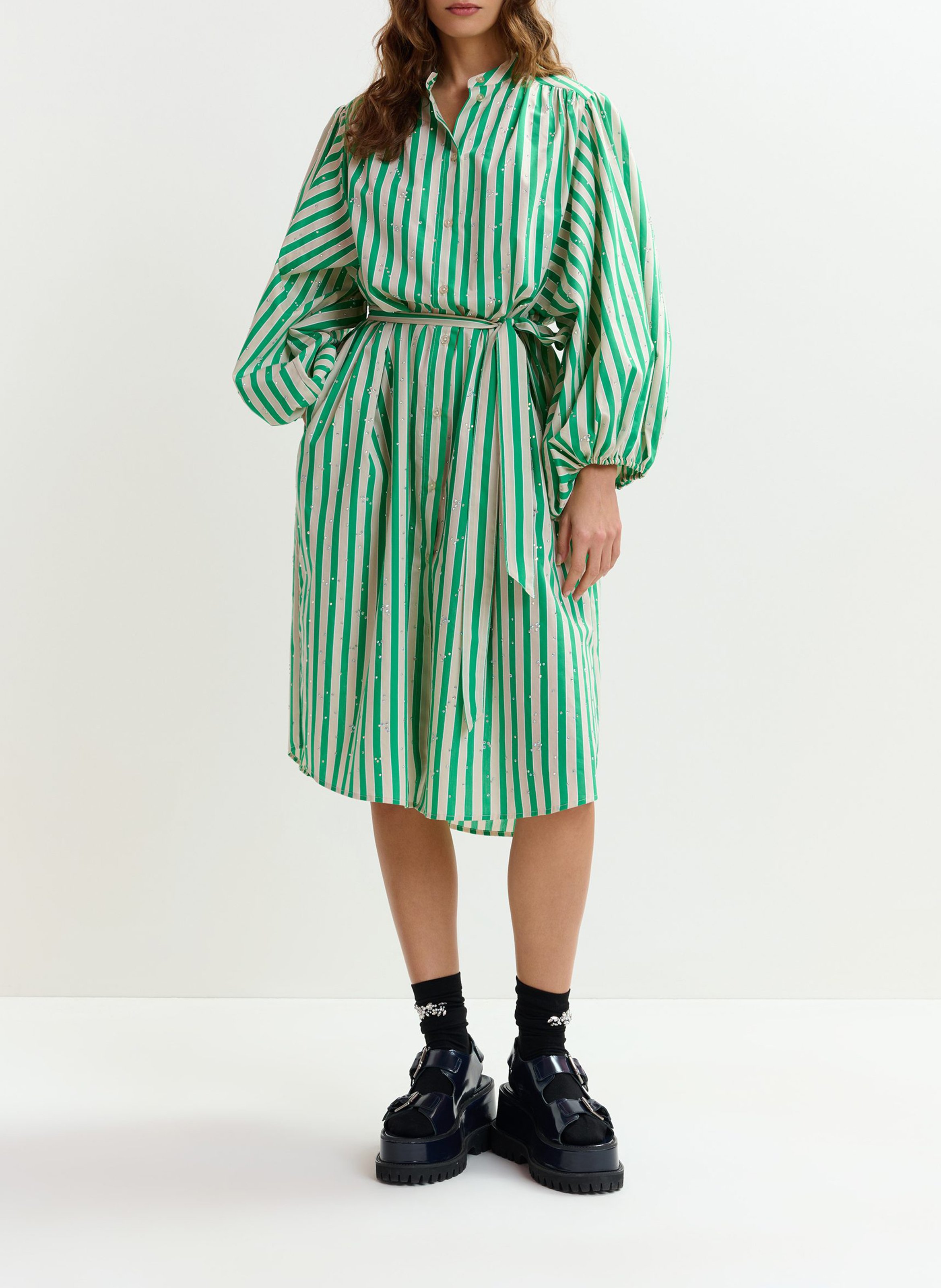 Robe midi col mao en coton mélangé jodianna ESSENTIEL ANTWERP Vert