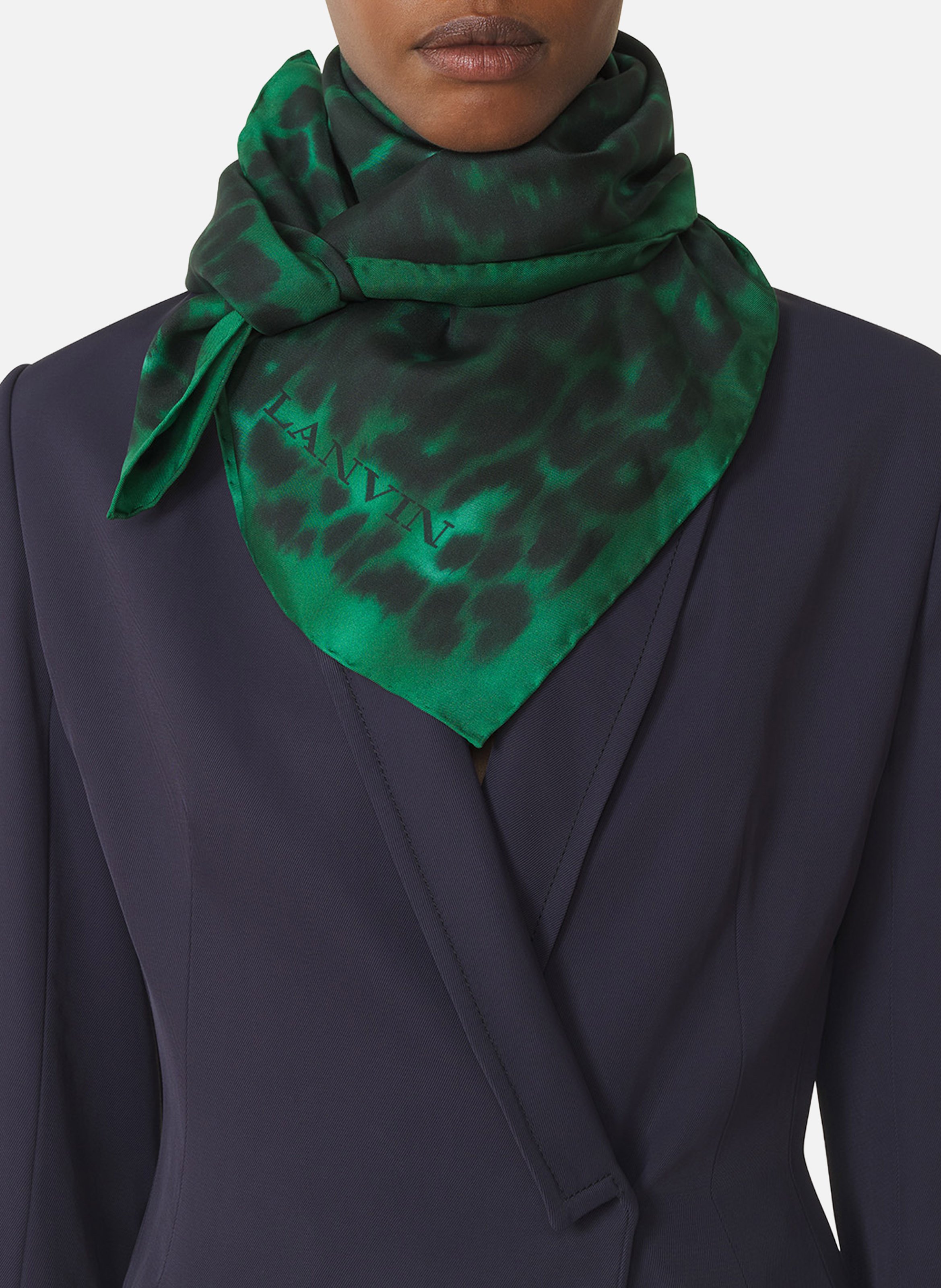 Carré en soie imprimé léopard LANVIN Vert