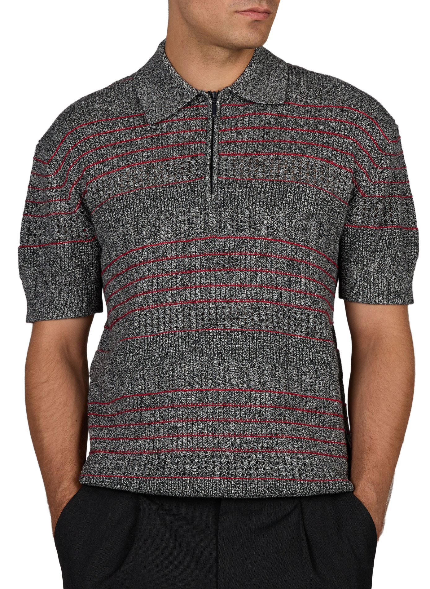 Polo à col zippé en maille DROLE DE MONSIEUR Gris