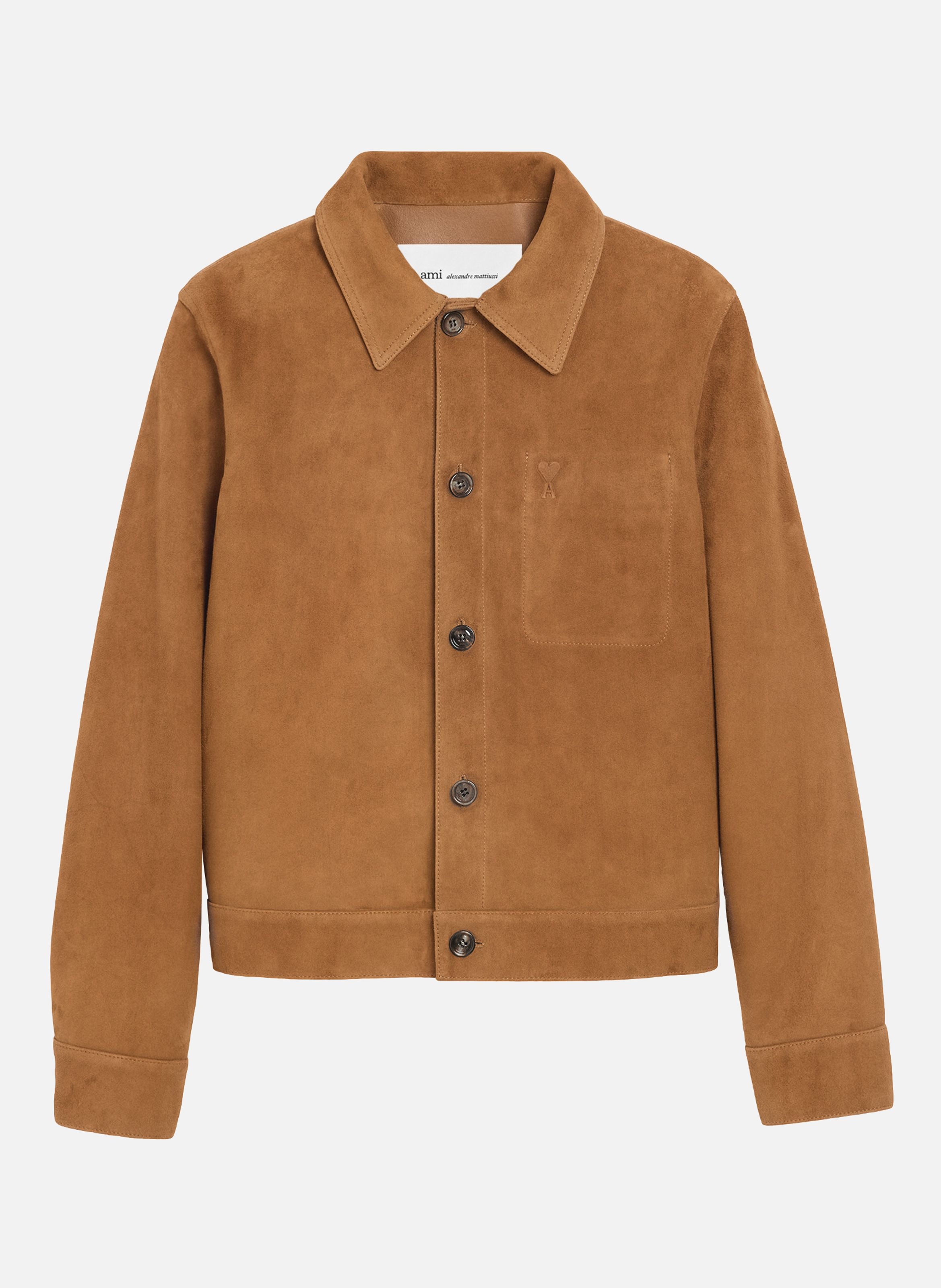 Veste boutonnée ami de coeur en cuir de chèvre AMI PARIS Marron