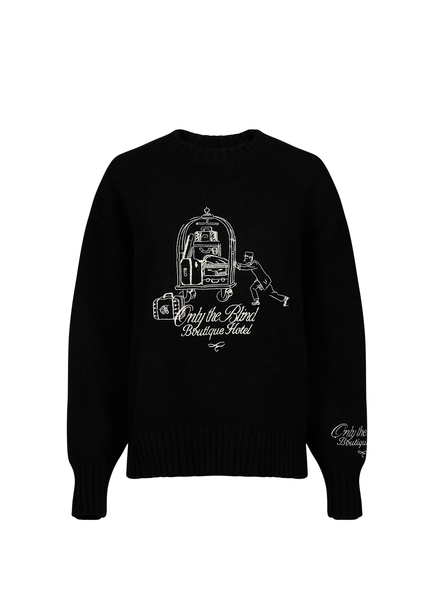 Rundhalsausschnitt-Pullover mit reichlich Stickereien. ONLY THE BLIND Schwarz