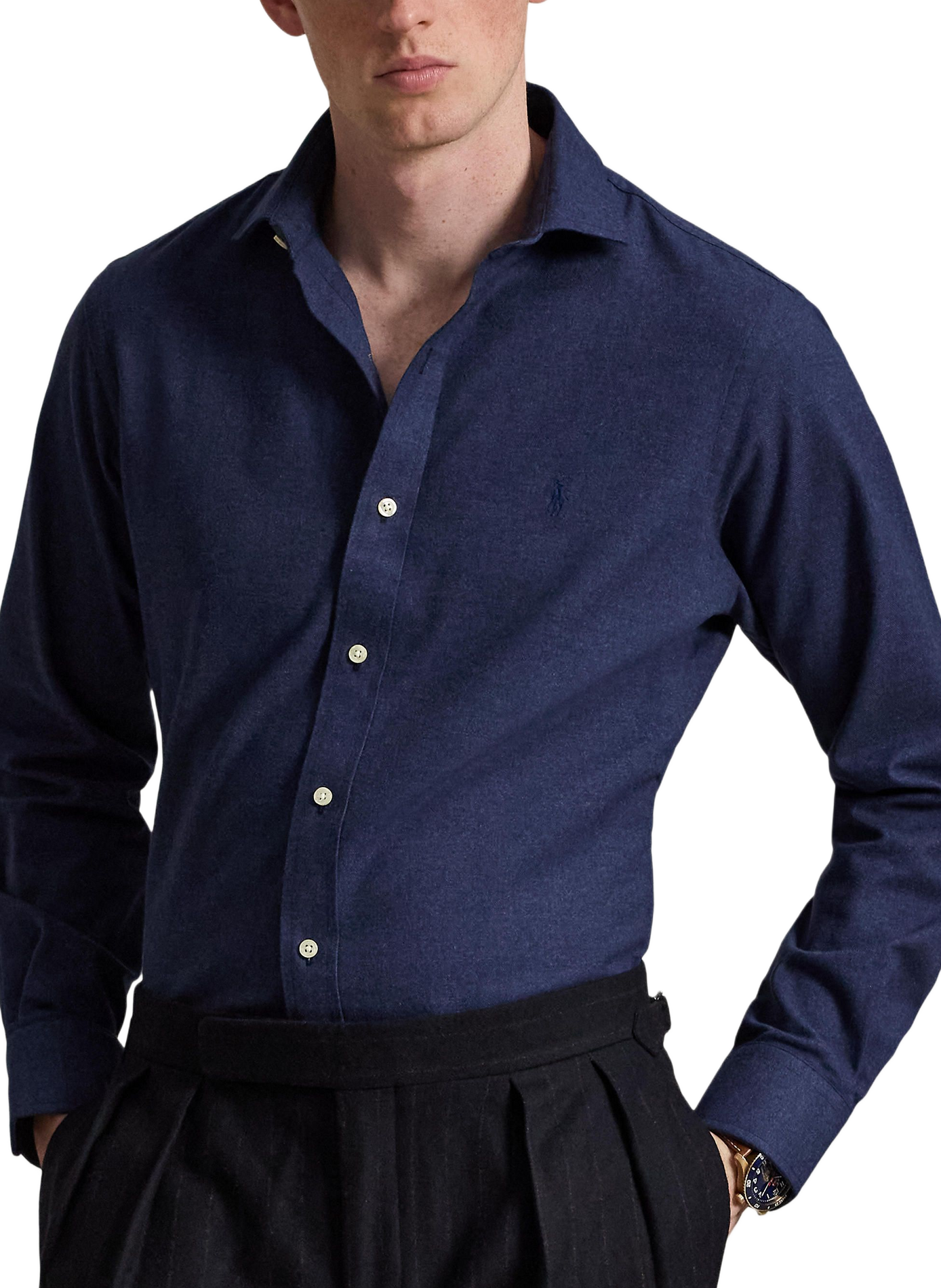 Chemise droite en coton mélangé POLO RALPH LAUREN Bleu