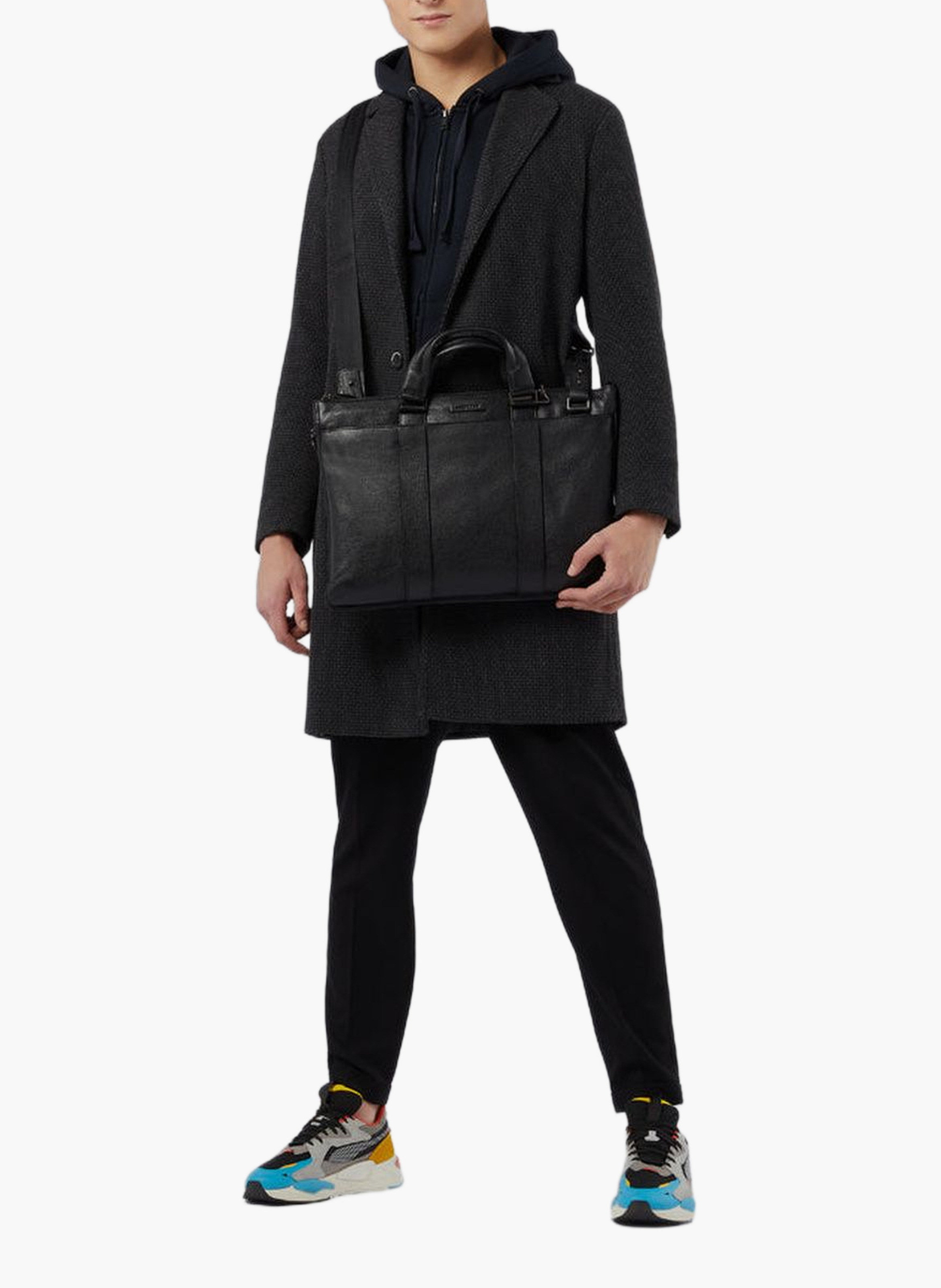 Slim expandable leather briefcase 15.6" PIQUADRO Black