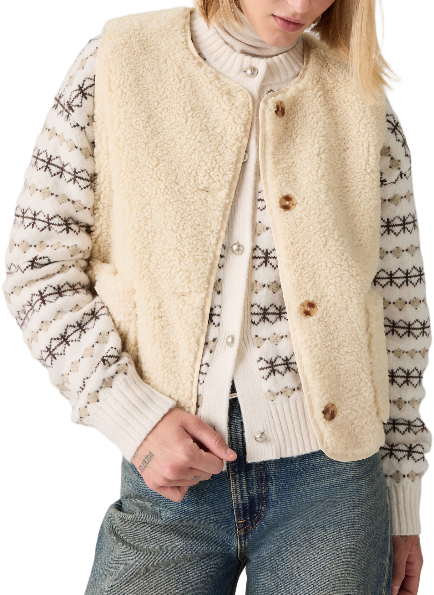 Fluffy crew-neck cardigan LEVI'S White