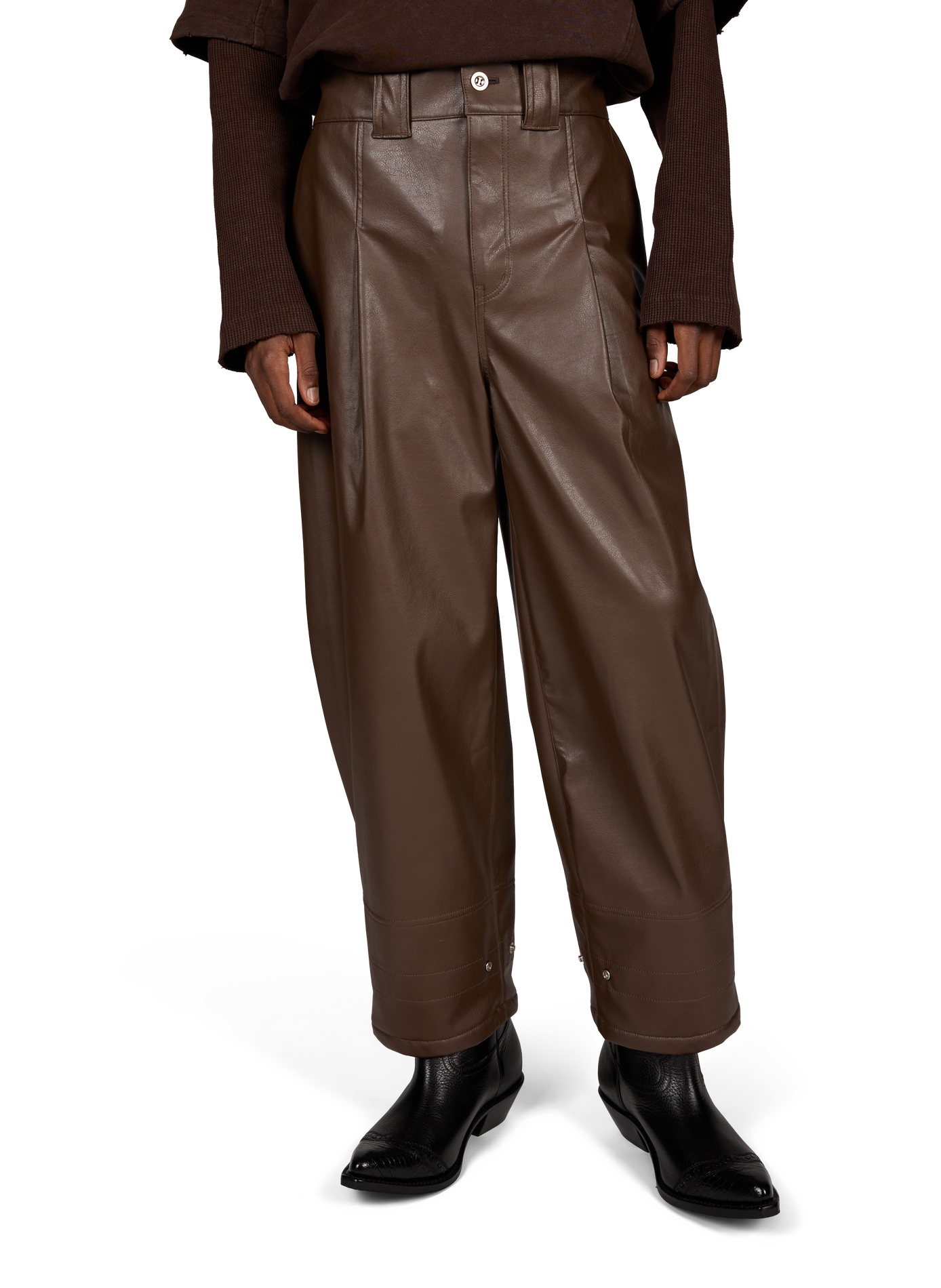 Straight Leg Faux Leather Jeans WANSIE Brown