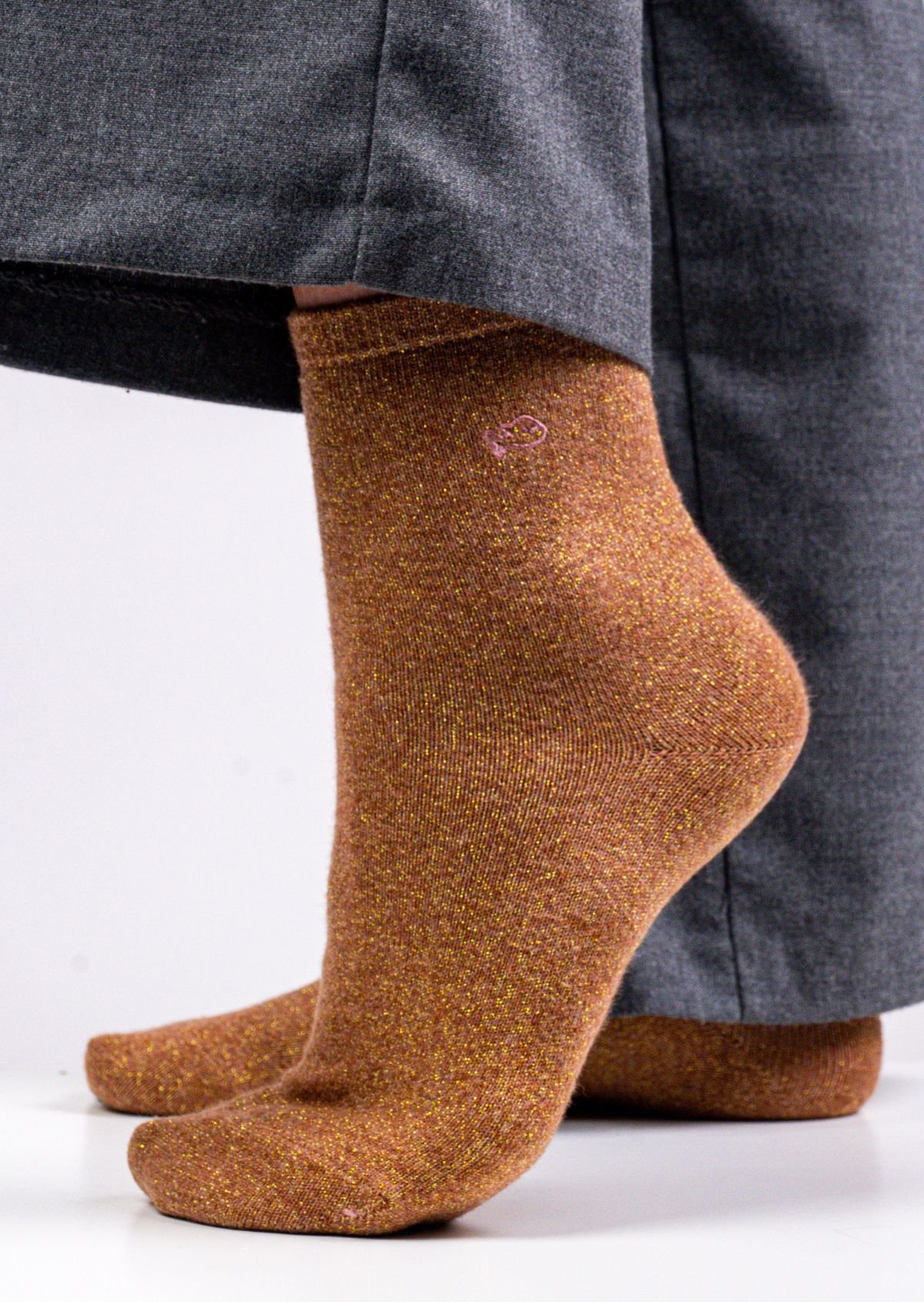 Chaussettes pailletées en coton peigné unies BILLYBELT Marron