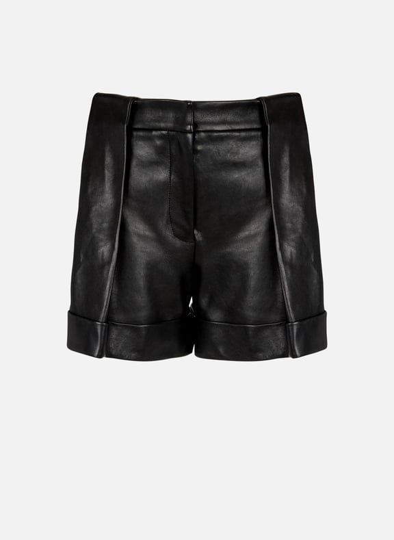 Short à plis en cuir d'agneau Noir by BALMAIN BALMAIN Short à plis en cuir d'agneau Noir