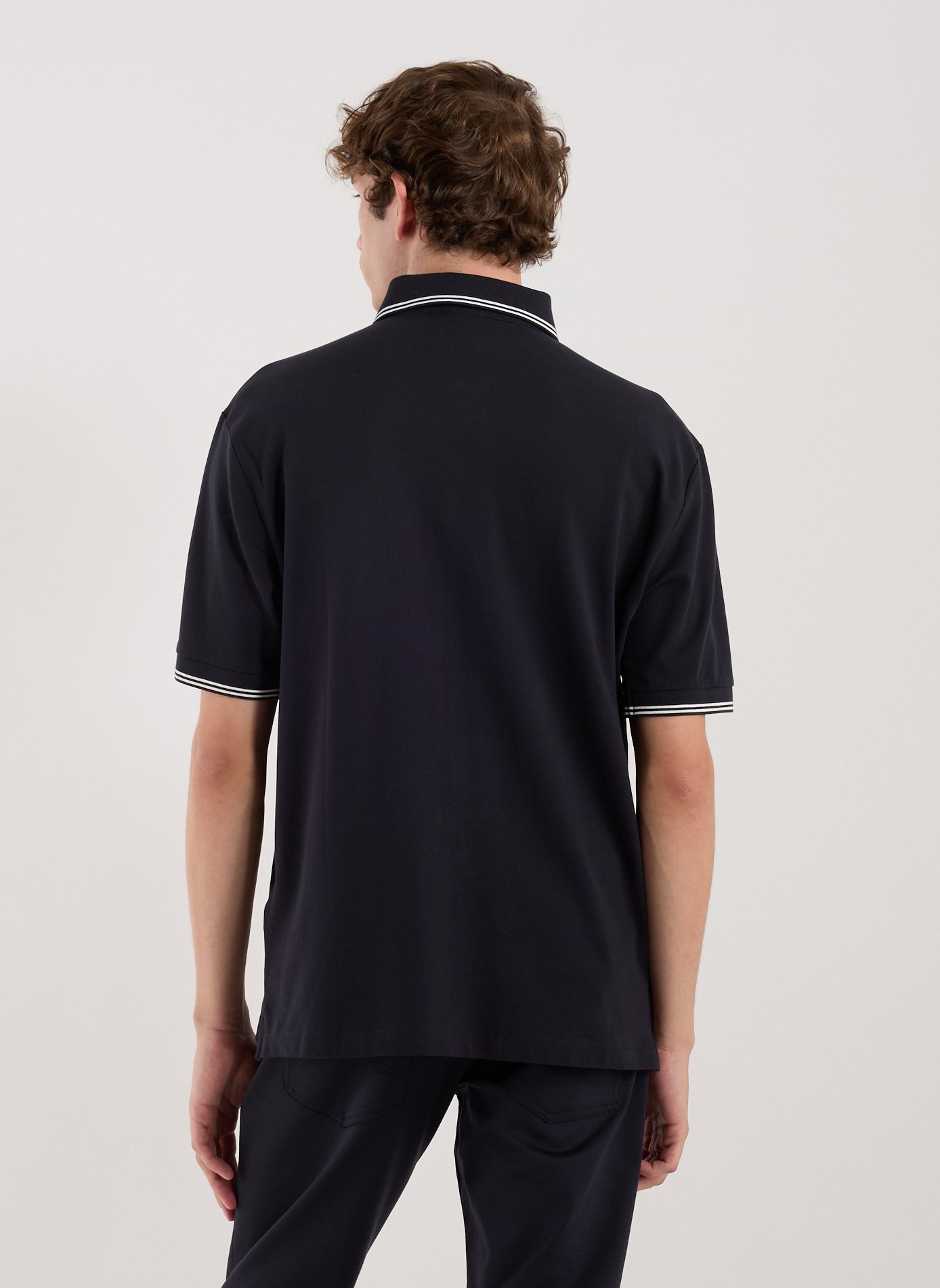 Short-sleeved polo in blended cotton Blue