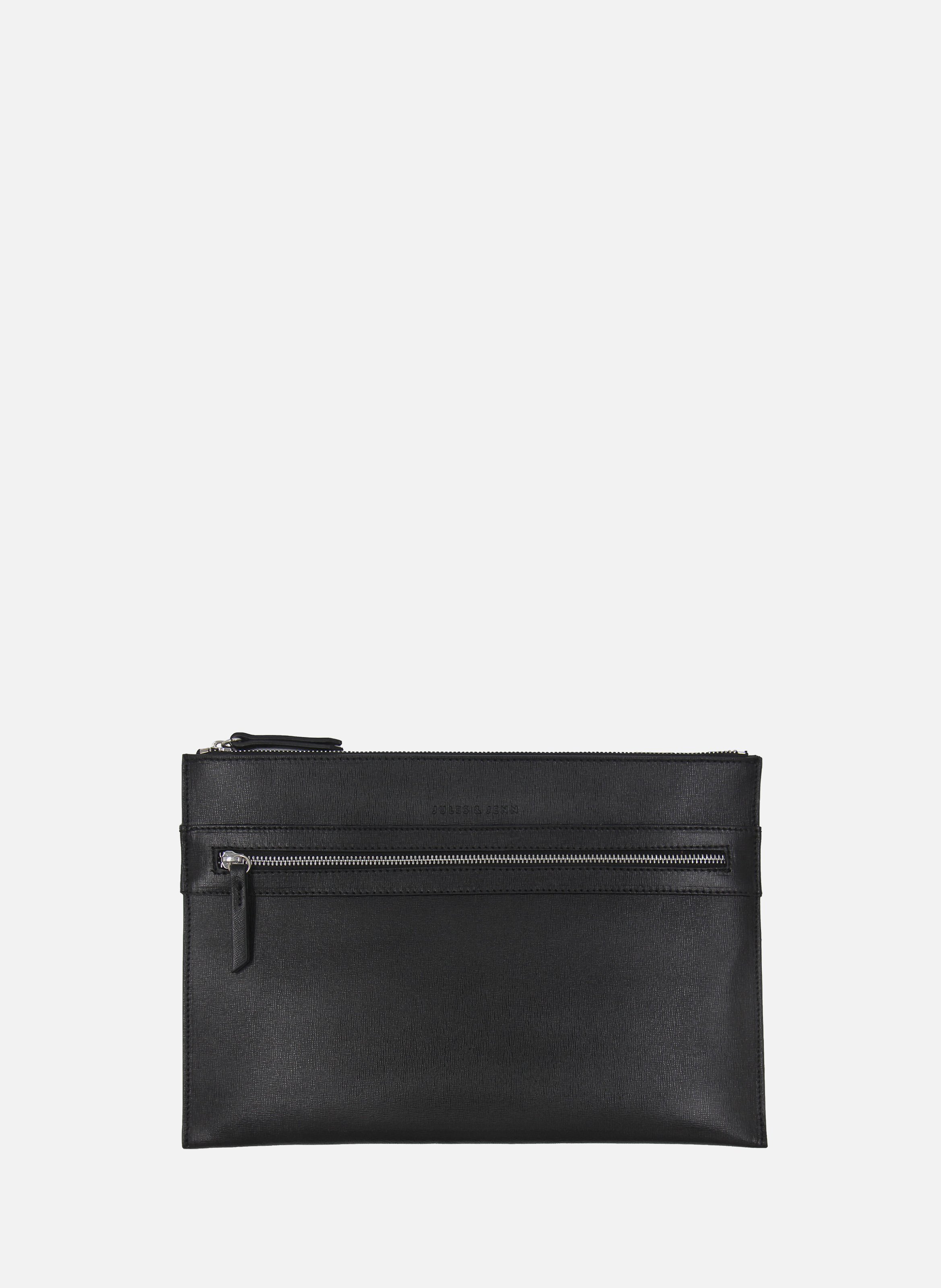 JULES & JENN Pochette ordinateur cuir gravé Noir