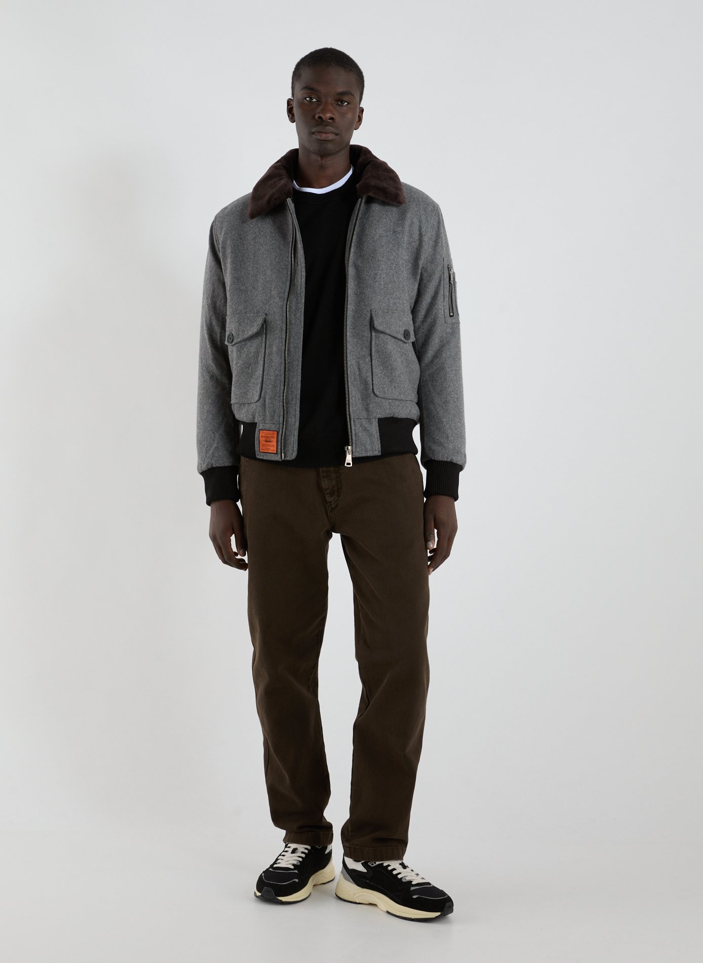 Veste ample à col contrasté en laine mélangée BOMBERS ORIGINAL Gris