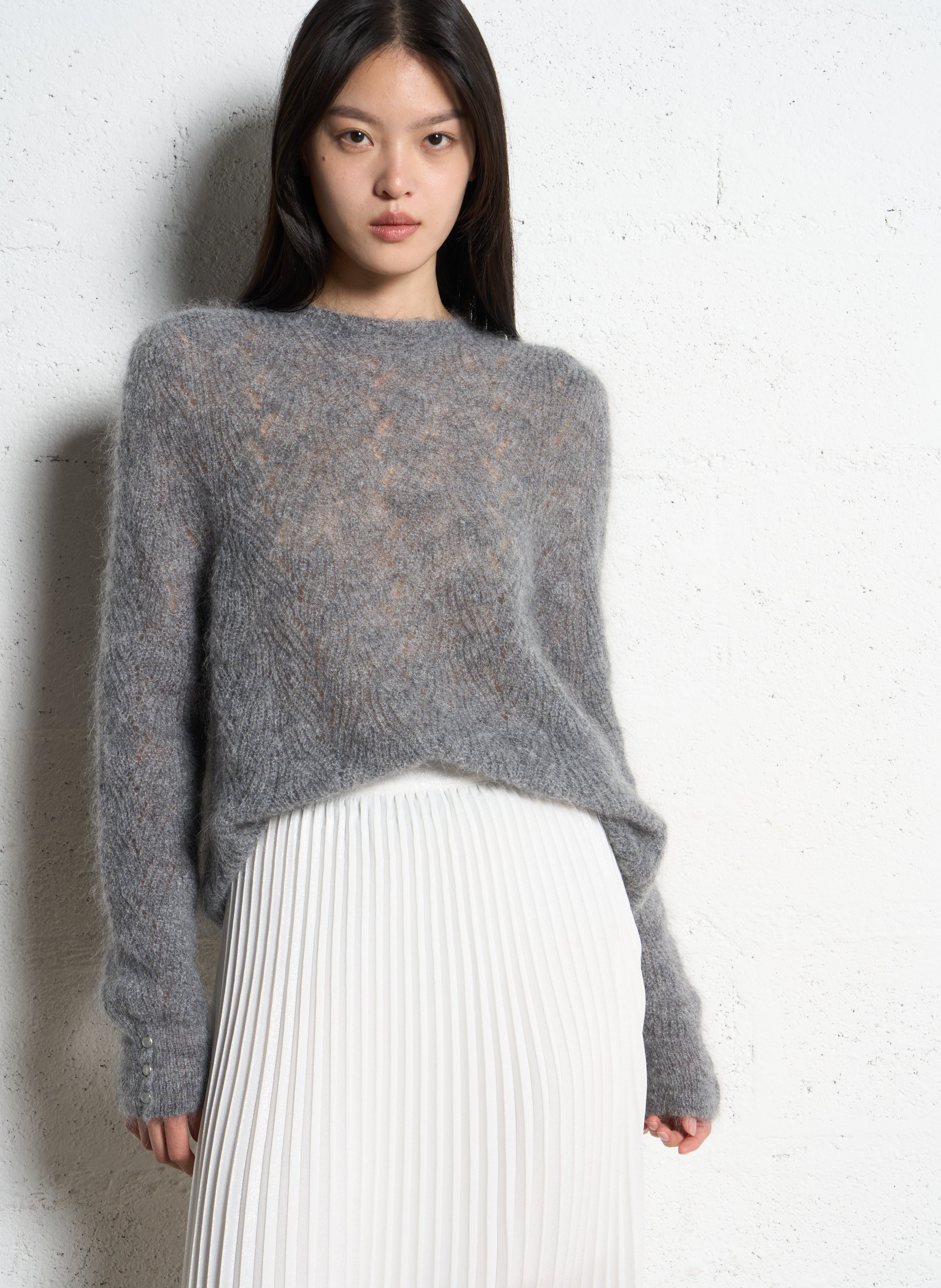 Pull droit en mohair mélangé IKKS Gris