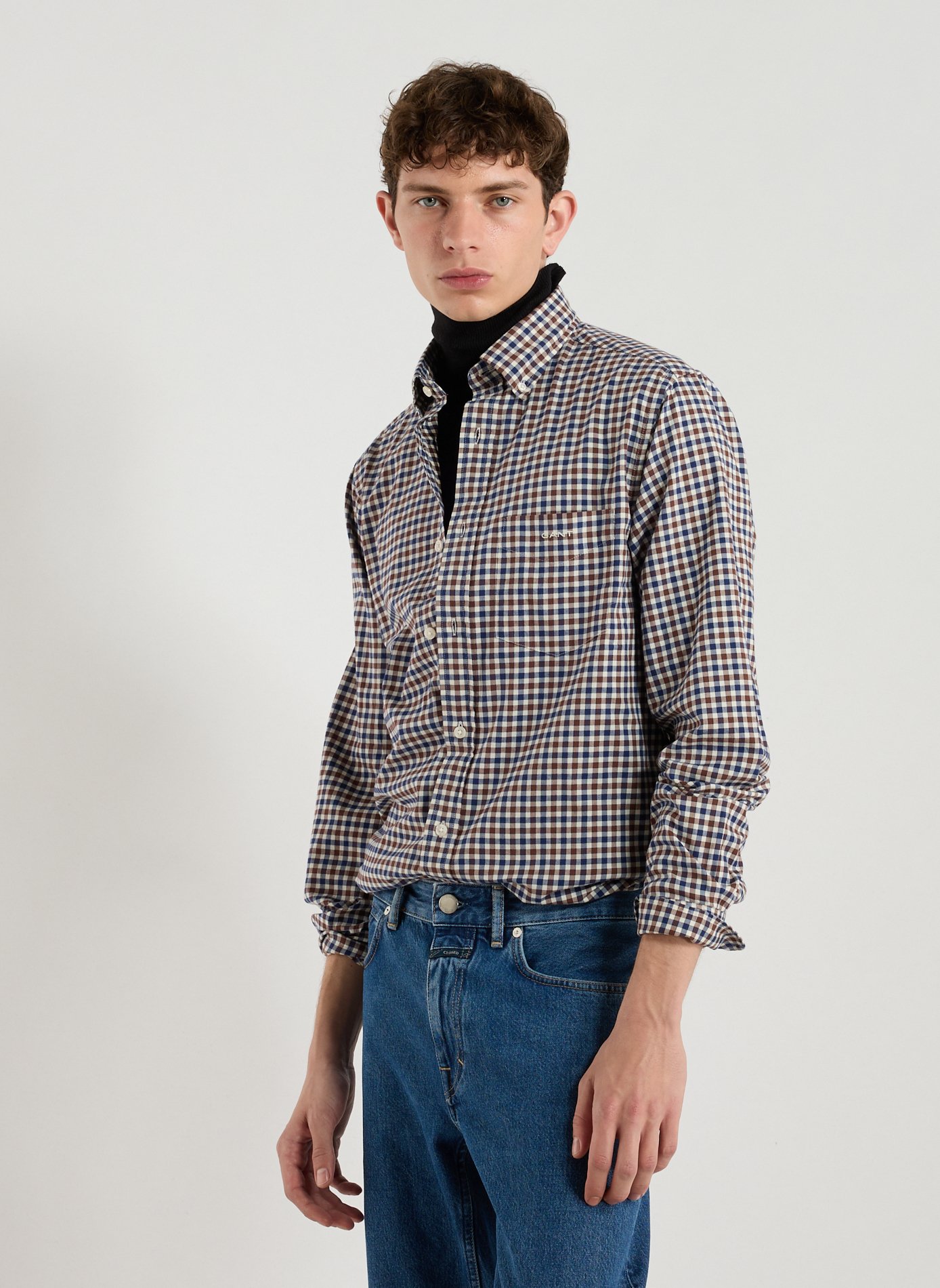 GANT Chemise droite à carreaux en coton Marron