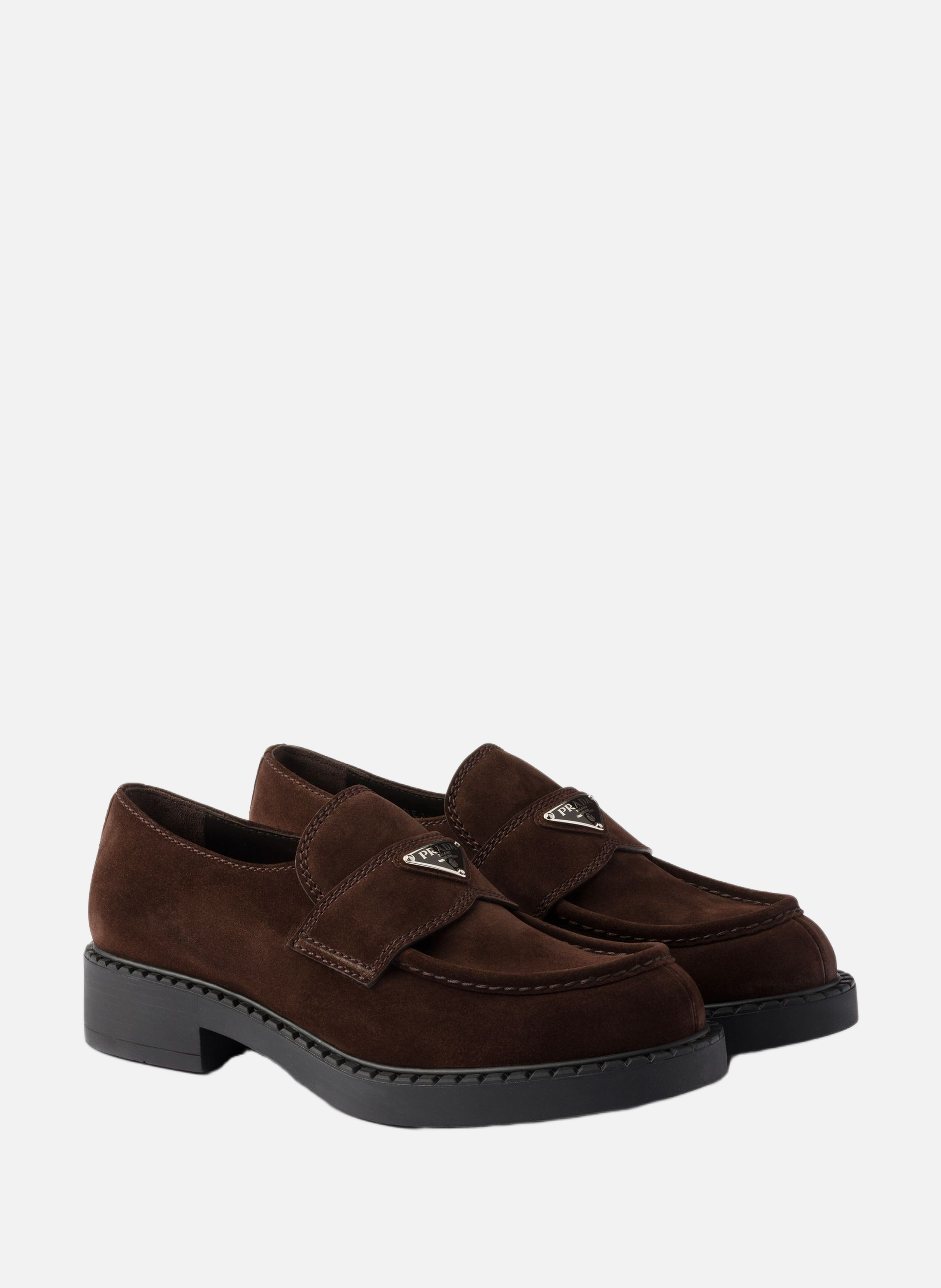 Mocassins en veau velours chocolat PRADA Marron