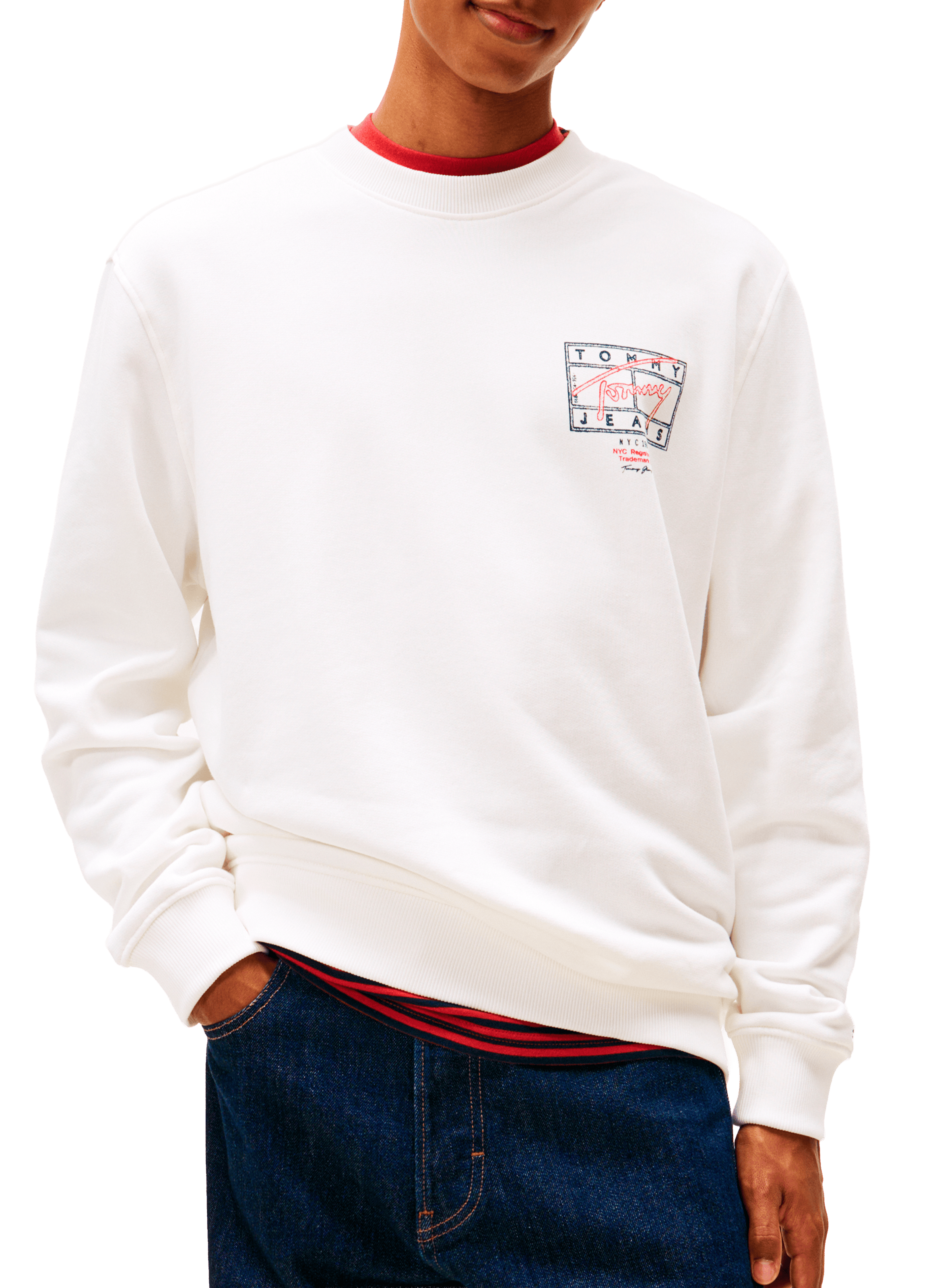 Round neck sweatshirt with patterns TOMMY HILFIGER White