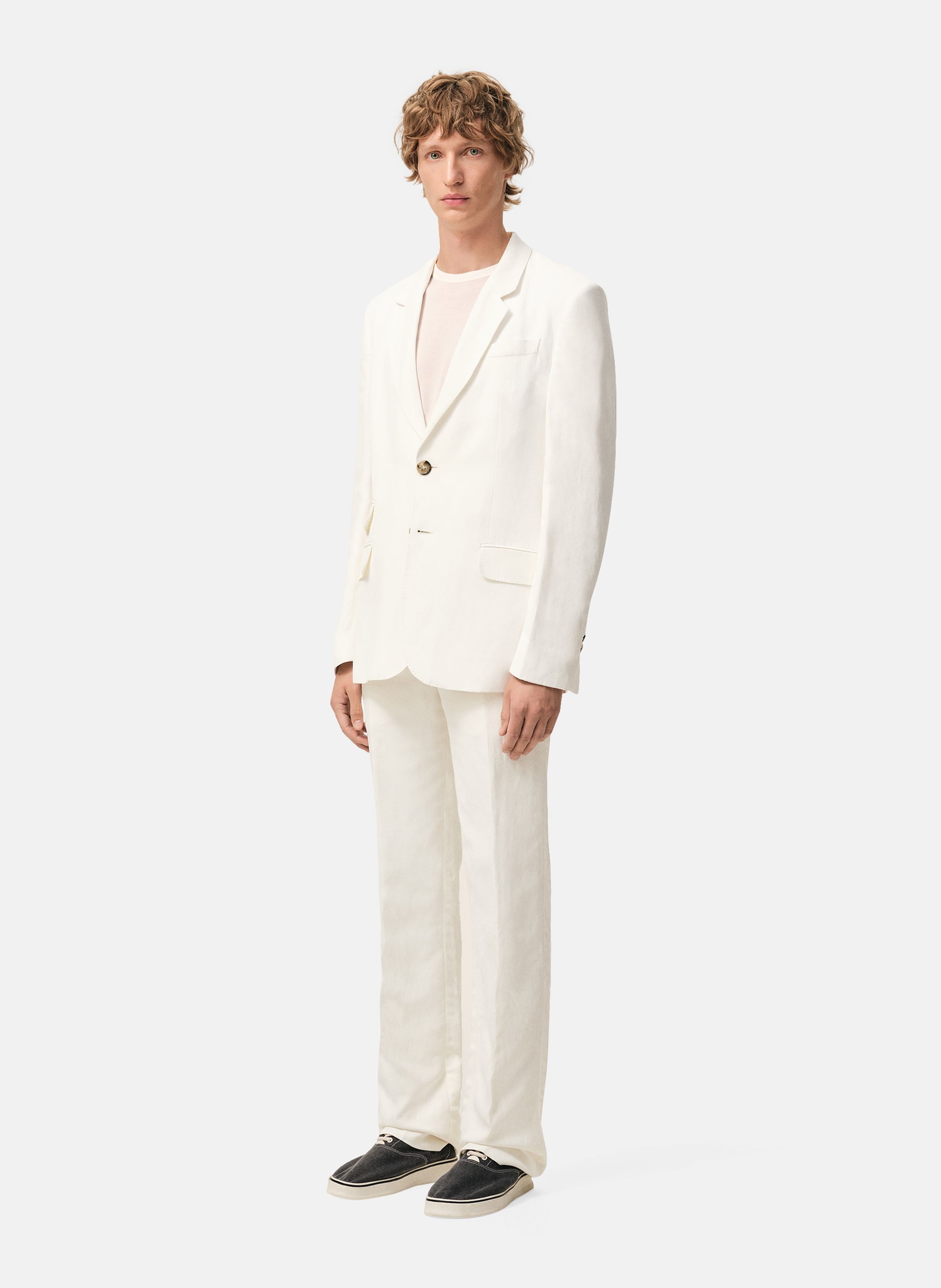 Veste droite simple boutonnage en lin mélangé AMI PARIS Blanc