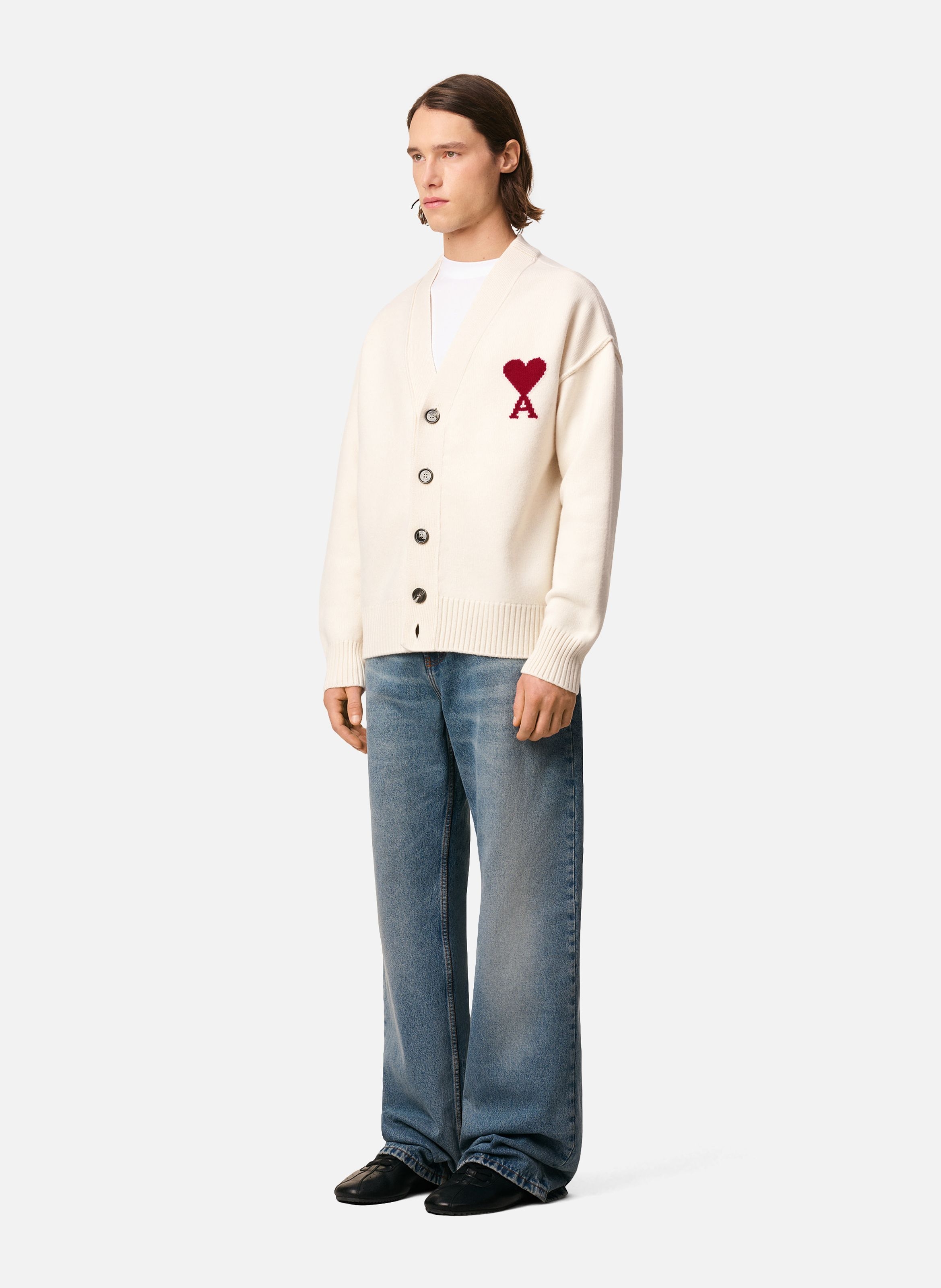 Cardigan ami de coeur en laine unisexe AMI PARIS Blanc