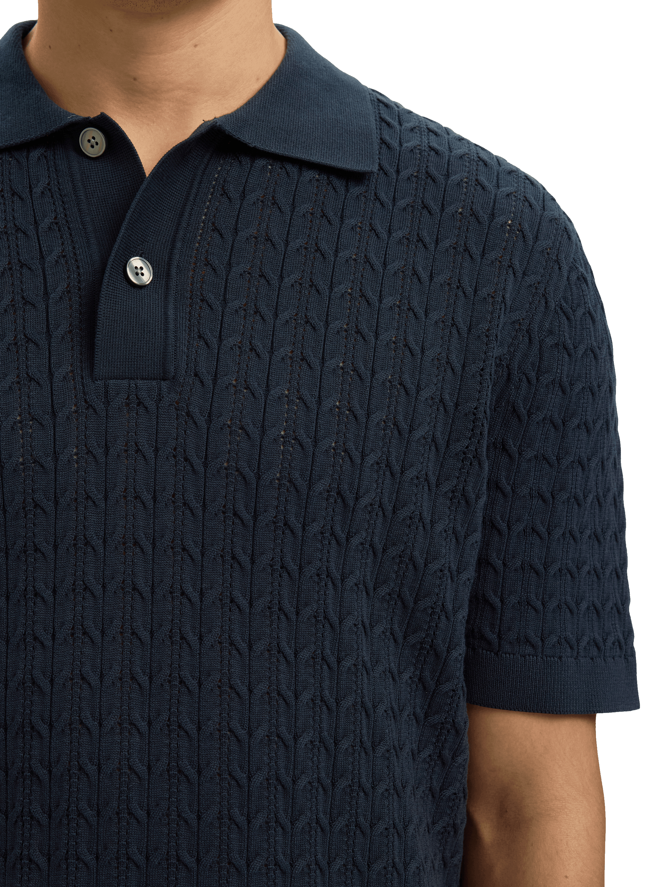 Short-sleeved cotton knit polo SELECTED Blue