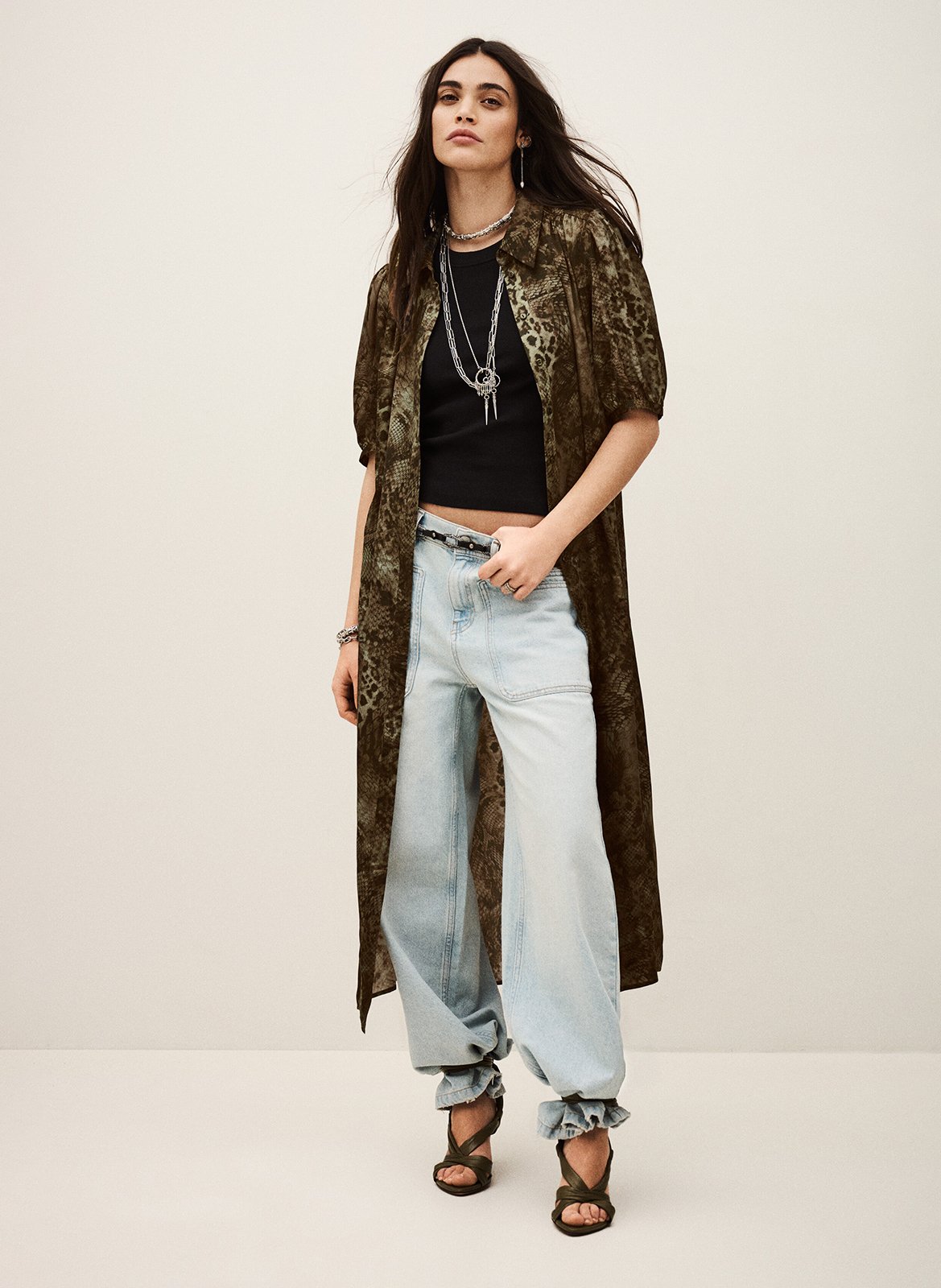 Robe longue col classique imprimée corma BA&SH Kaki