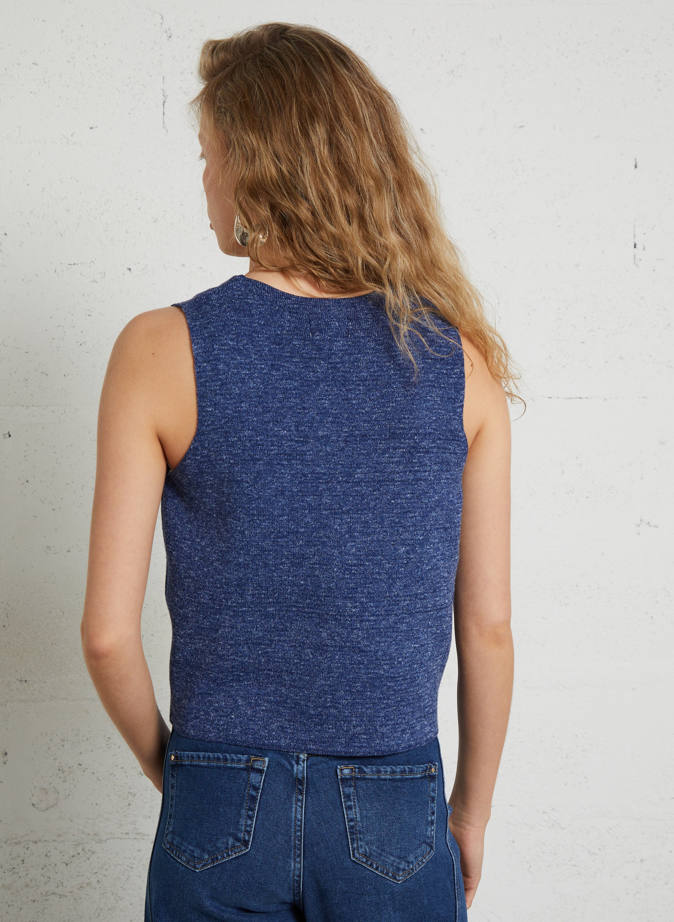 Gilet droit col v en coton mélangé parker MAISON 123 Bleu