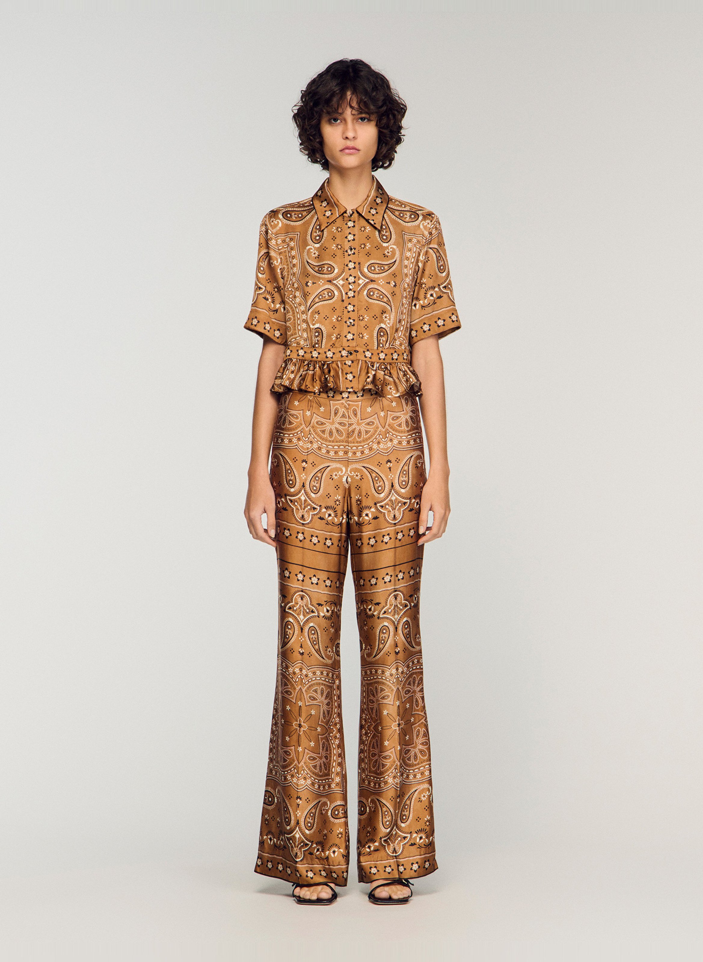 Chemise col chemise imprimée SANDRO Marron