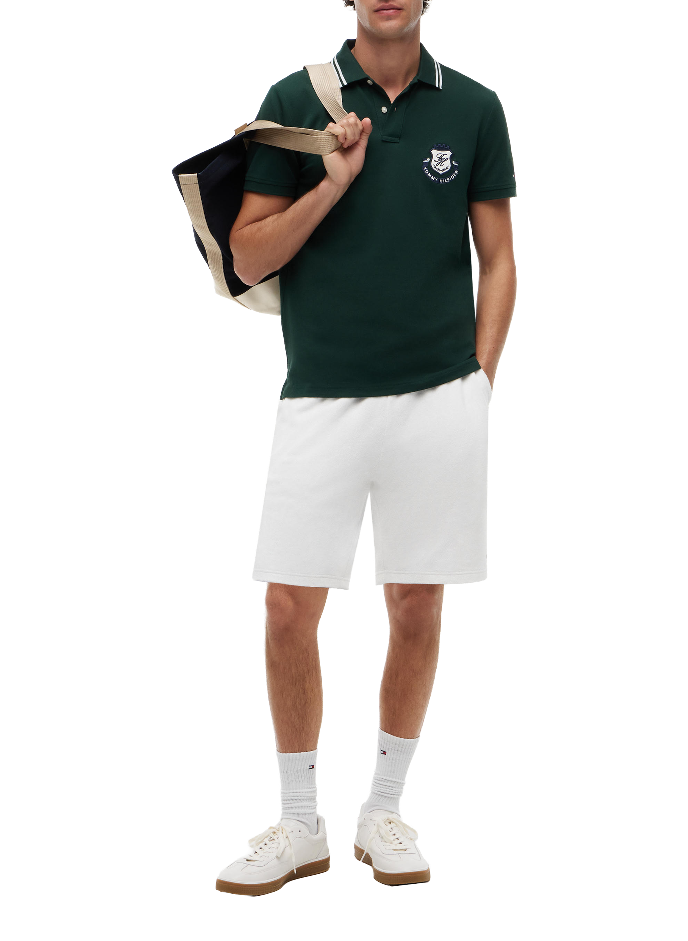 Polo droit à logo en coton mélangé TOMMY HILFIGER Vert