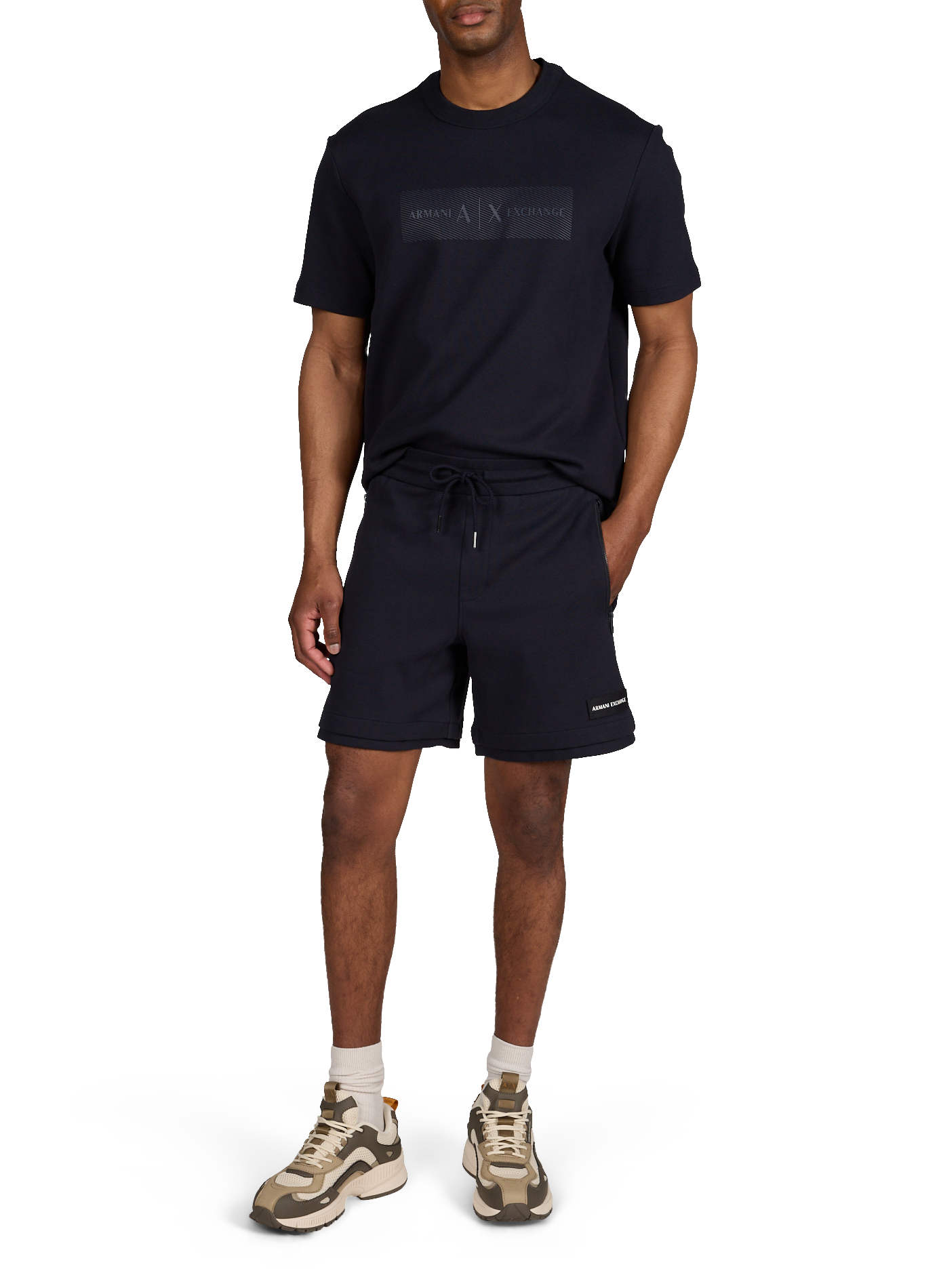 T-shirt col rond en coton ARMANI EXCHANGE Bleu