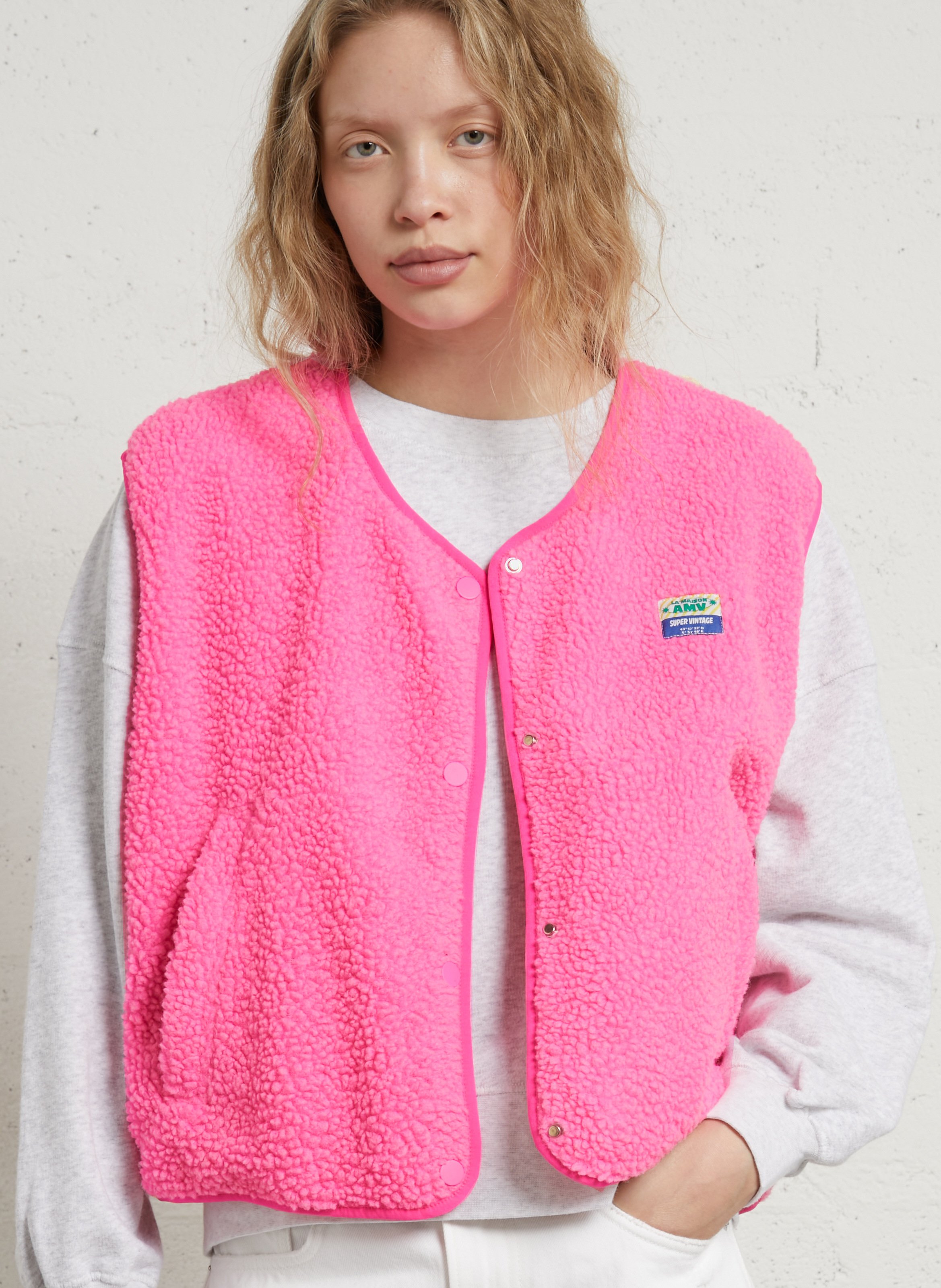 Gilet col rond molletonné sans manches hoktown AMERICAN VINTAGE Rose