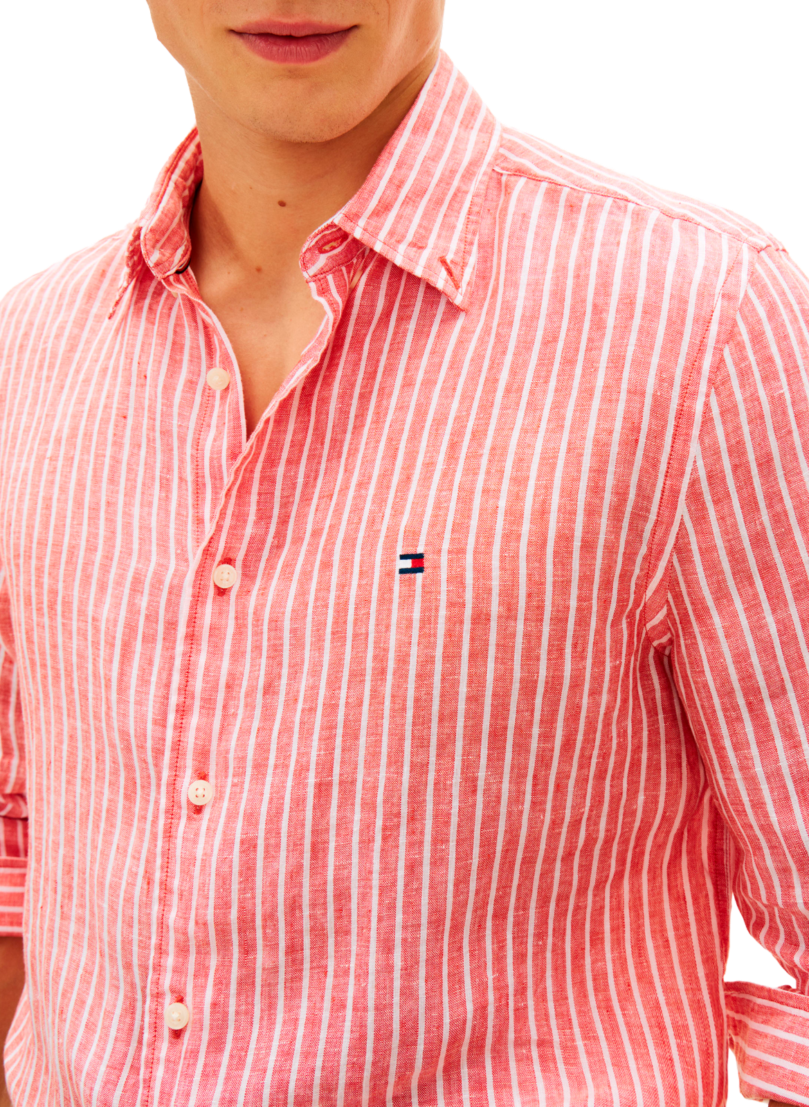 Straight Striped Linen Shirt with Logo TOMMY HILFIGER Orange