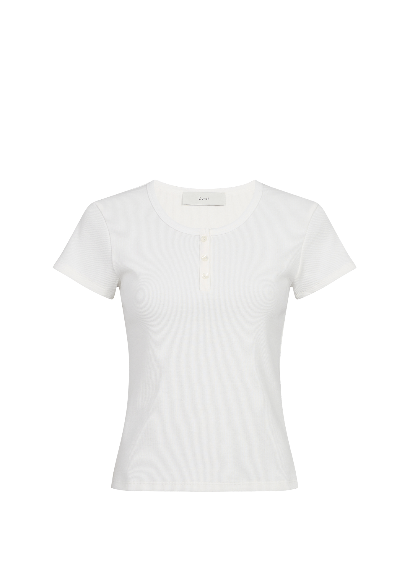 Ribbed buttoned round neck top in blended cotton DUNST White