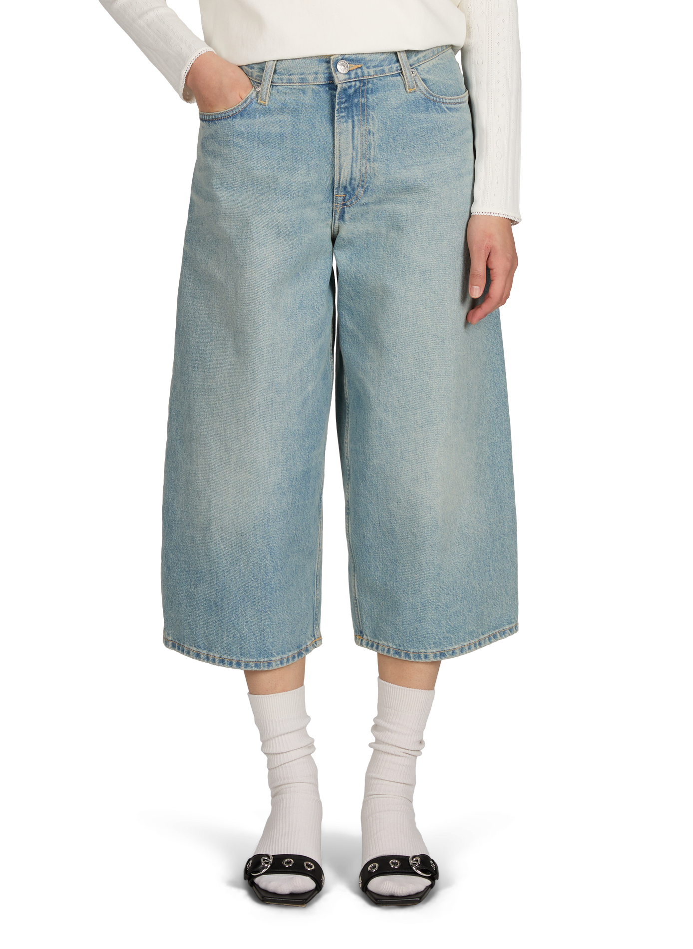 Straight denim cotton cropped pants SAMSOE SAMSOE Blue
