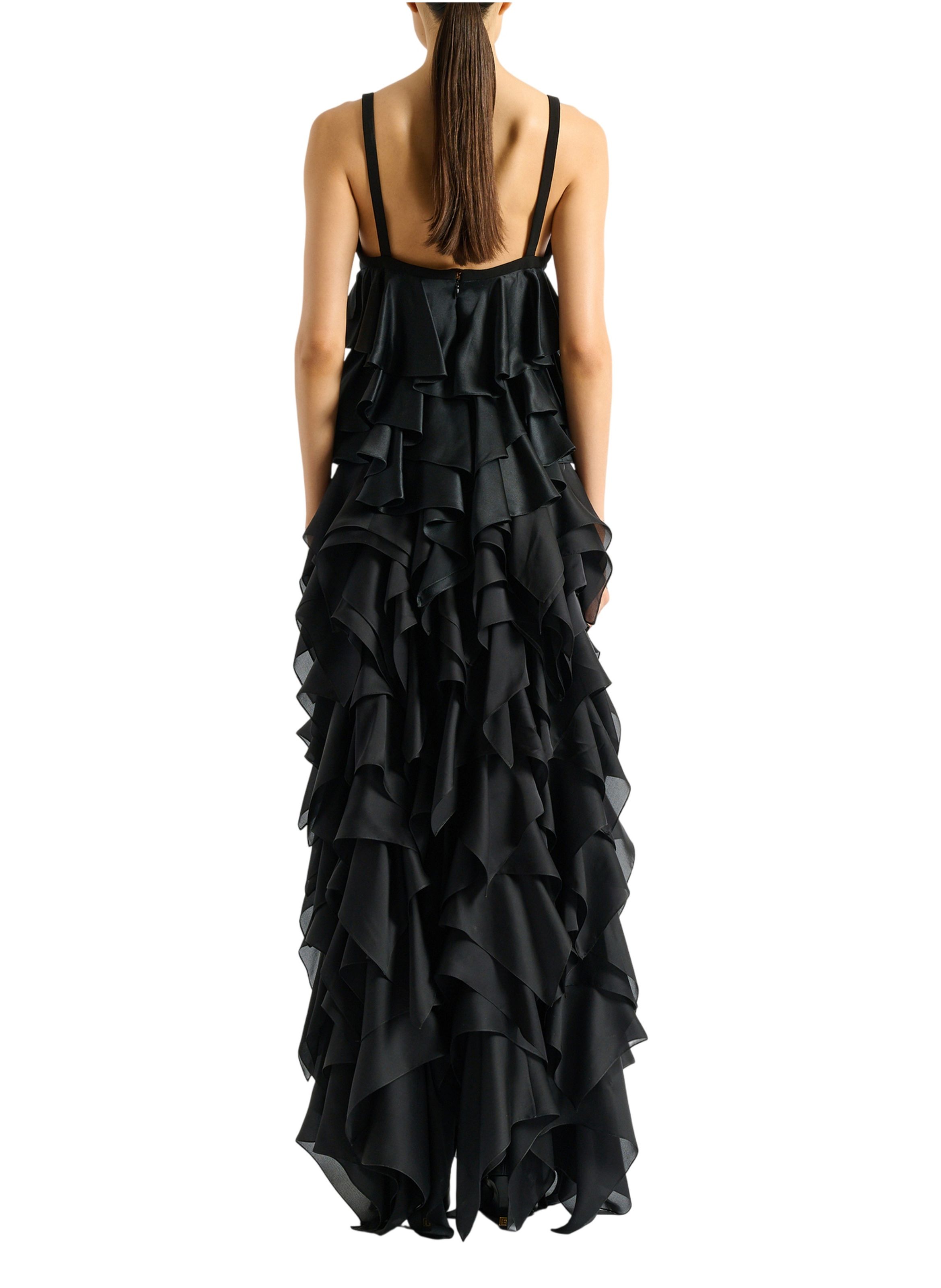 Top à fines bretelles en satin BALMAIN Noir