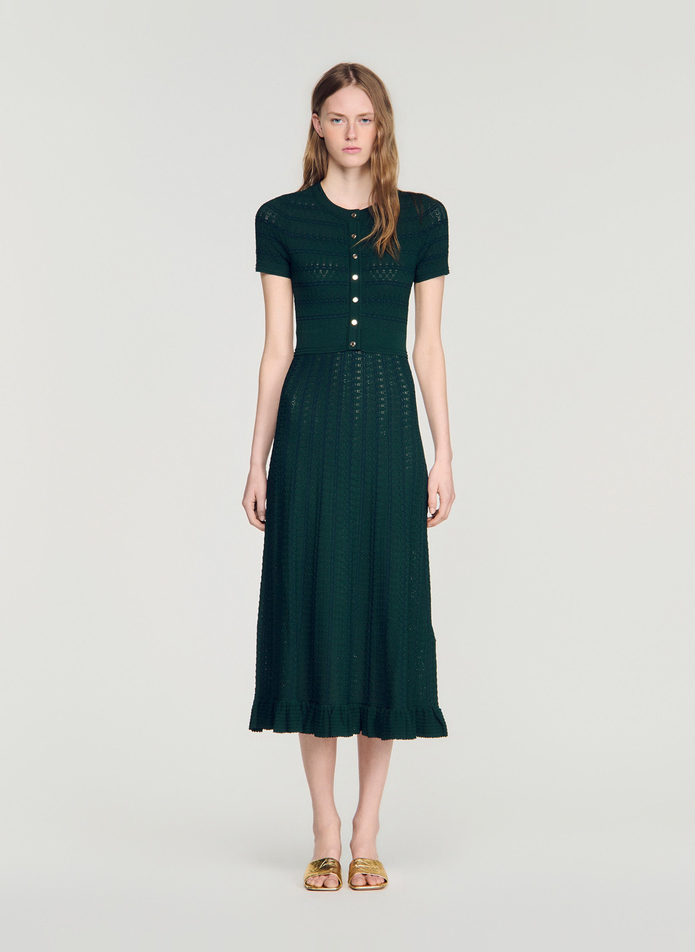 Robe longue en maille SANDRO Vert