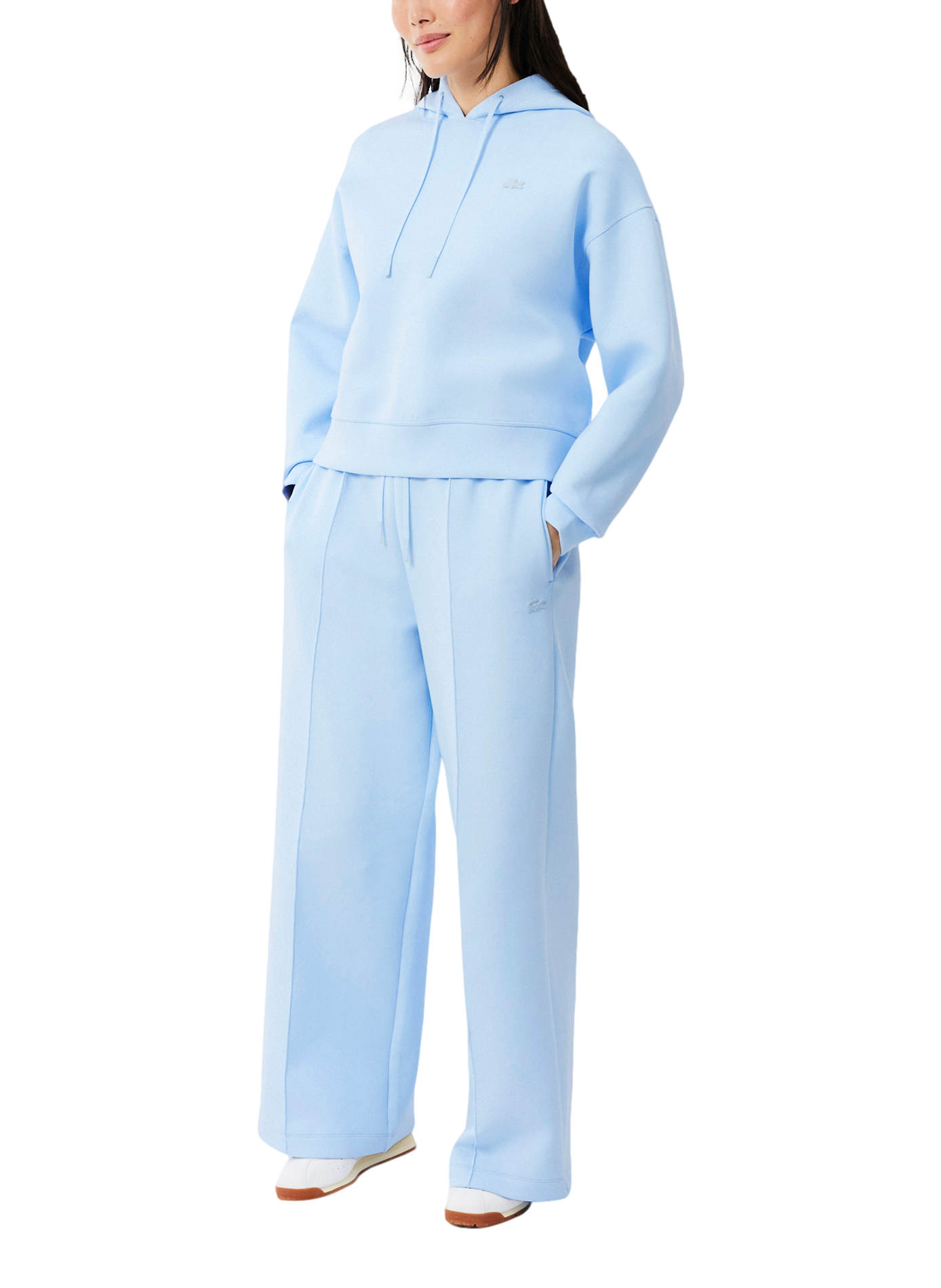 Sweat à capuche oversize à logo brodé en coton mélangé LACOSTE Bleu