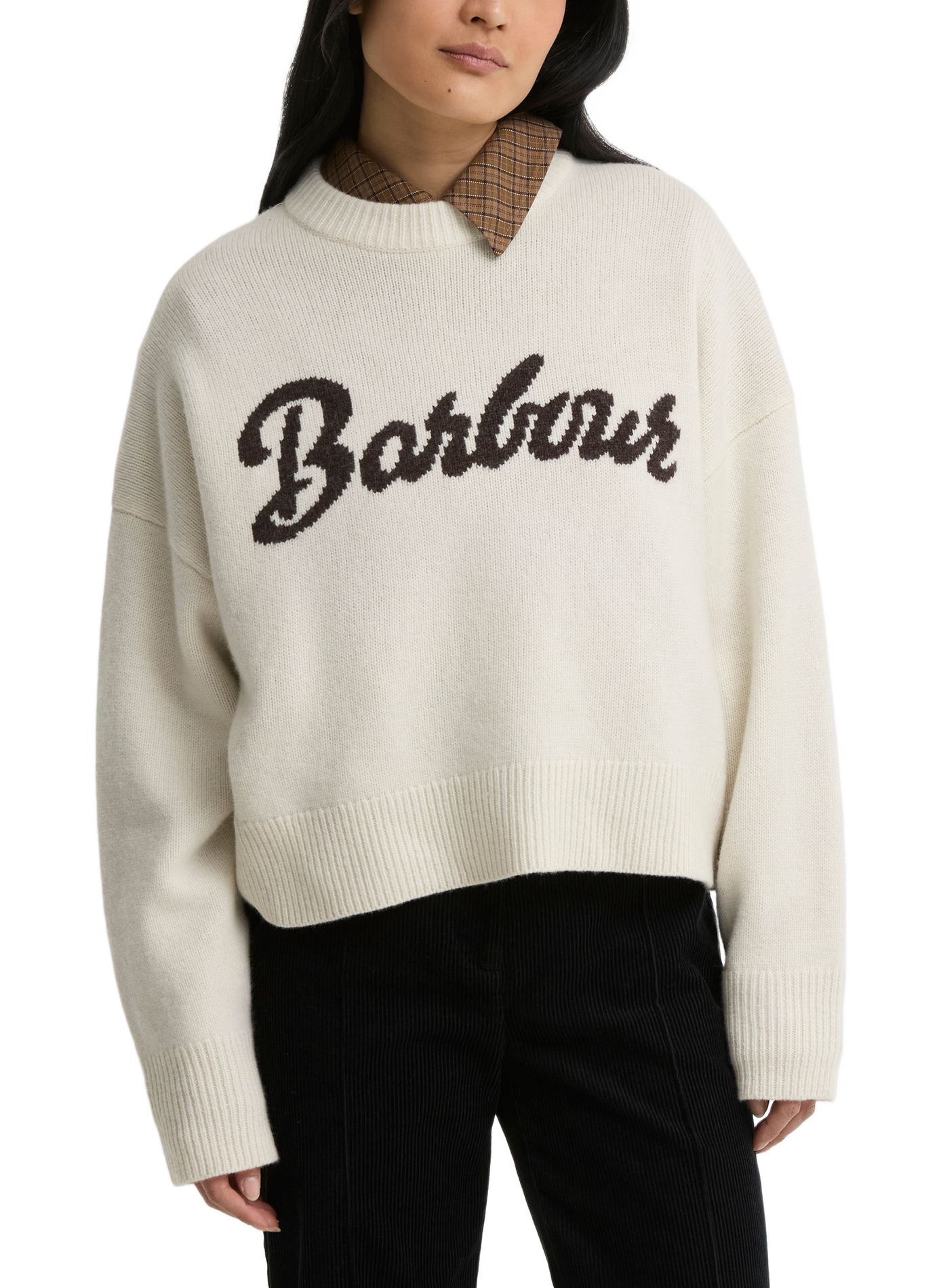 Pull col rond en laine BARBOUR Beige