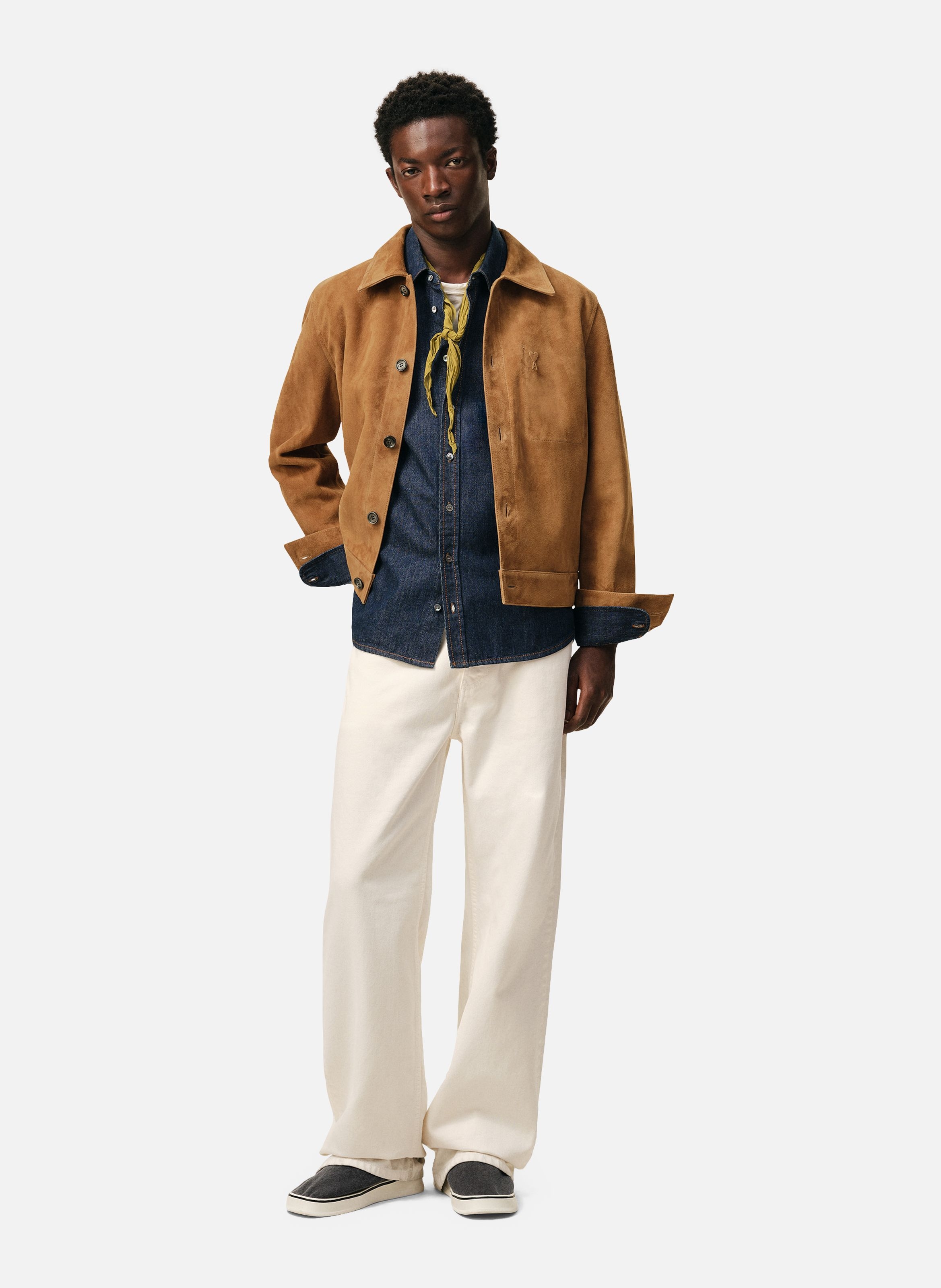 Veste boutonnée ami de coeur en cuir de chèvre AMI PARIS Marron