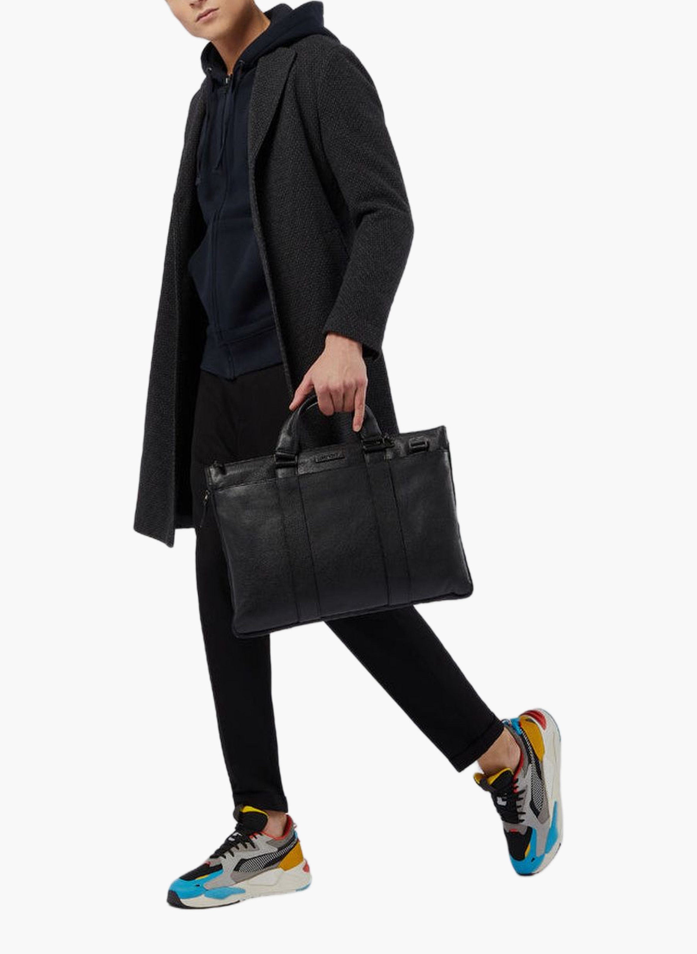 Slim expandable leather briefcase 15.6" PIQUADRO Black
