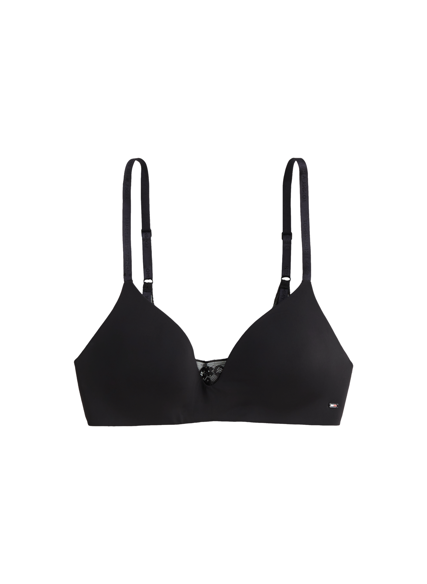 Plain triangle bra with lace detail  Black
