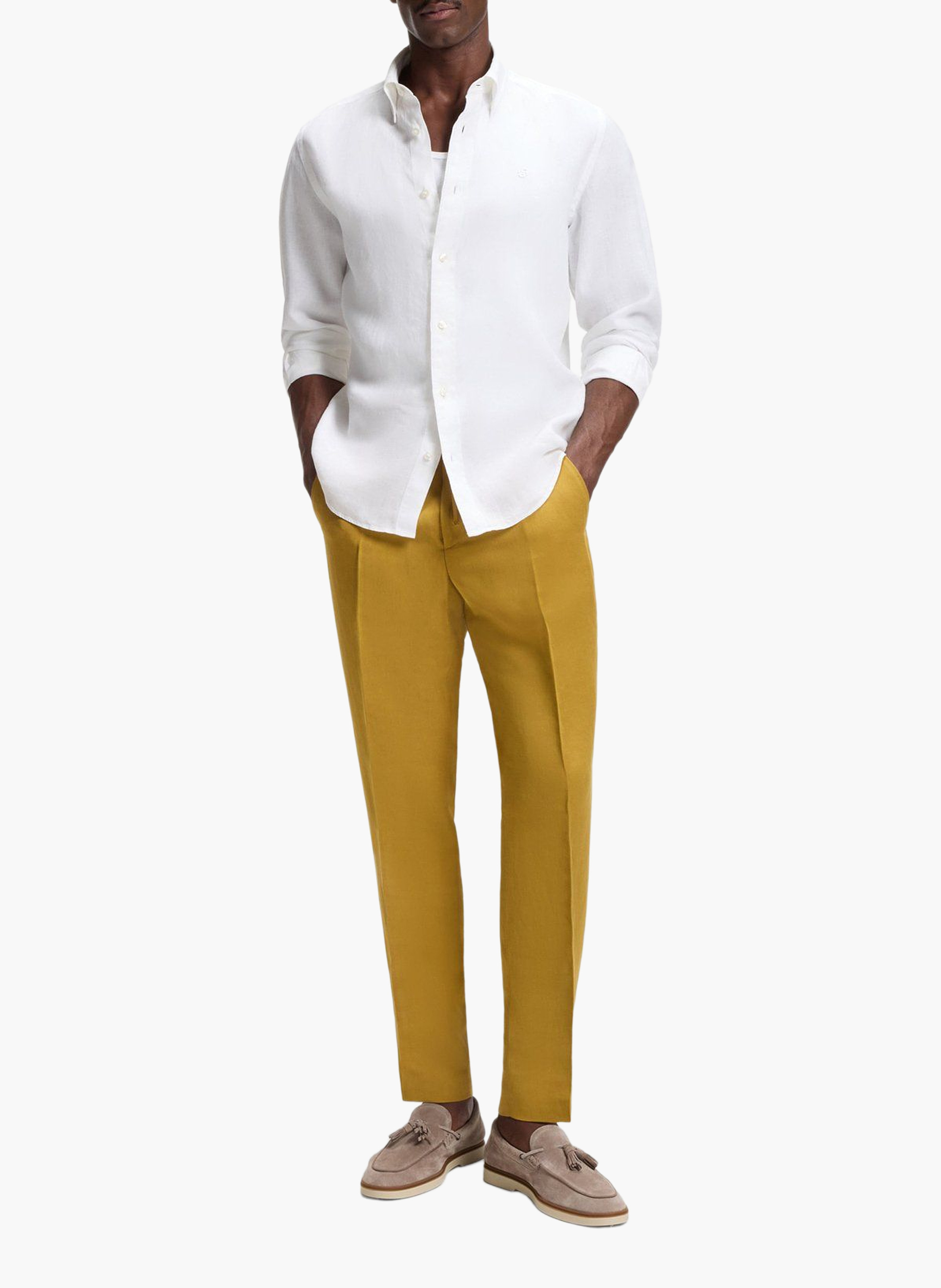 Chemise en lin col classique BOSS Blanc