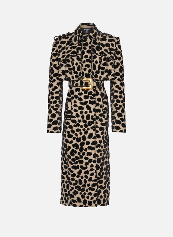 Trench ceinturé en jacquard motif léopard Noir by BALMAIN BALMAIN Trench ceinturé en jacquard motif léopard Noir